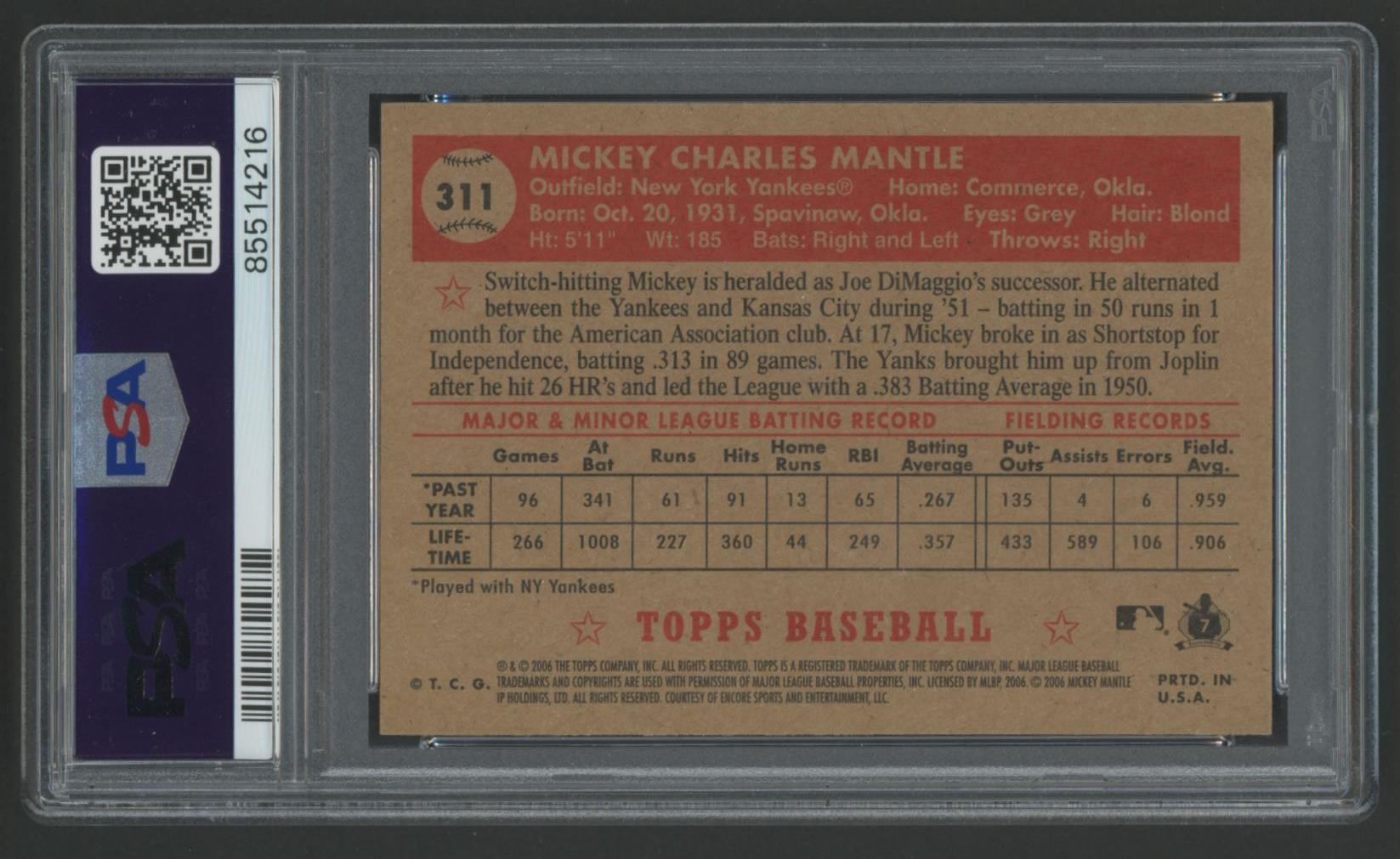 Mickey Mantle 2006 Topps '52 #311F Yellow (PSA 9) at PristineAuction.com Mickey Mantle 2006 Topps '52 #311F Yellow (PSA 9) at PristineAuction.com