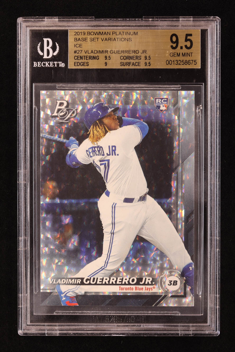 Vladimir Guerrero Jr. 2019 Bowman Platinum Base Set Variations Ice #27 RC (BGS 9.5) at PristineAuction.com Vladimir Guerrero Jr. 2019 Bowman Platinum Base Set Variations Ice #27 RC (BGS 9.5) at PristineAuction.com