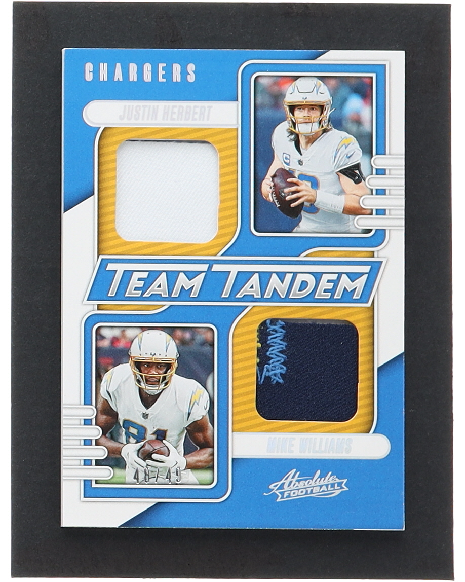 Justin Herbert / Mike Williams 2023 Absolute Team Tandem Materials Holo Silver #9 #48/49 at PristineAuction.com Justin Herbert / Mike Williams 2023 Absolute Team Tandem Materials Holo Silver #9 #48/49 at PristineAuction.com