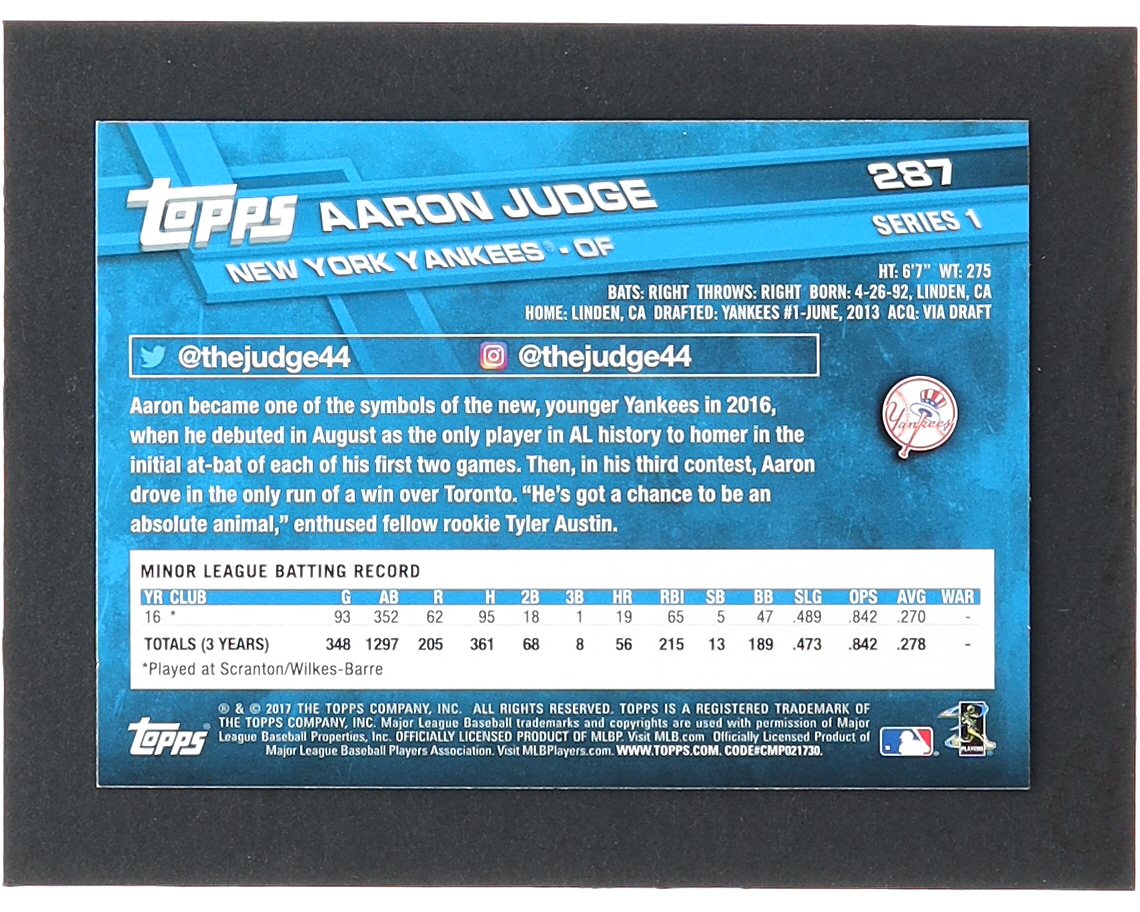 Aaron Judge 2017 Topps #287A RC at PristineAuction.com Aaron Judge 2017 Topps #287A RC at PristineAuction.com