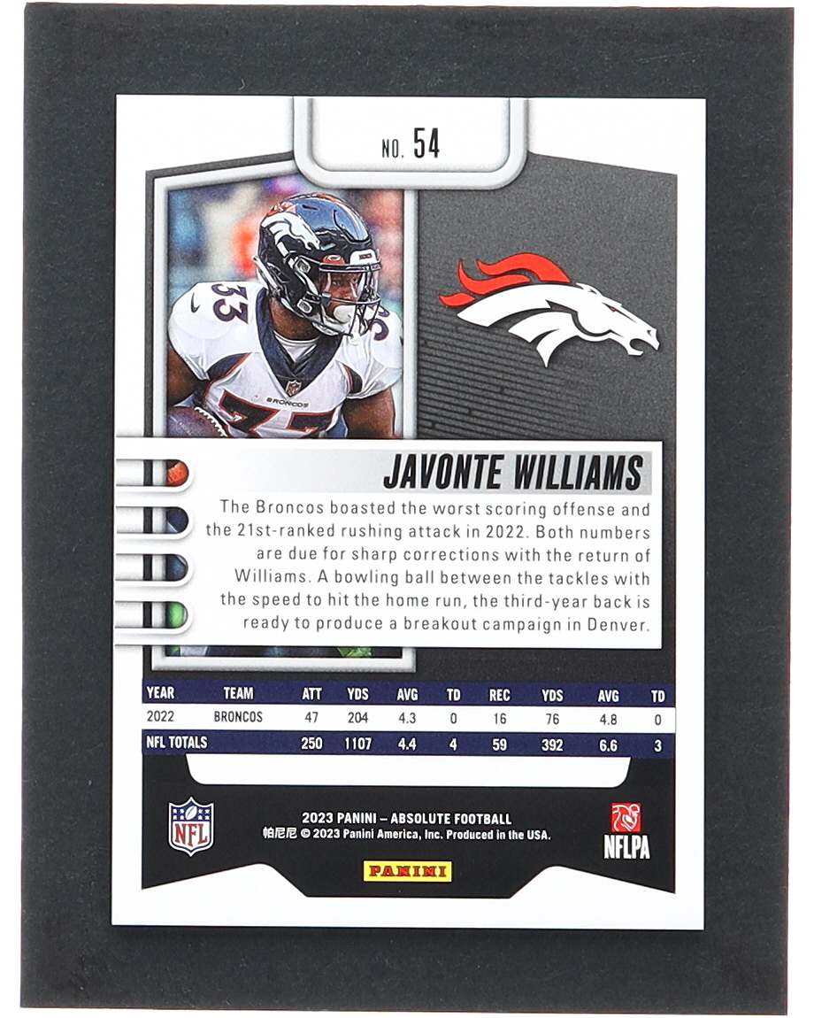 Javonte Williams 2023 Absolute Spectrum Red #54 #29/100 at PristineAuction.com Javonte Williams 2023 Absolute Spectrum Red #54 #29/100 at PristineAuction.com
