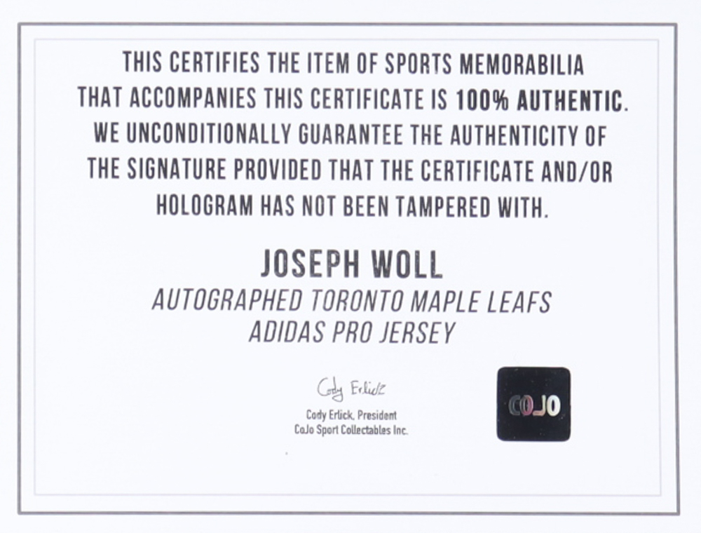 Joseph Woll Signed Maple Leafs Adidas Jersey (COJO) at PristineAuction.com Joseph Woll Signed Maple Leafs Adidas Jersey (COJO) at PristineAuction.com