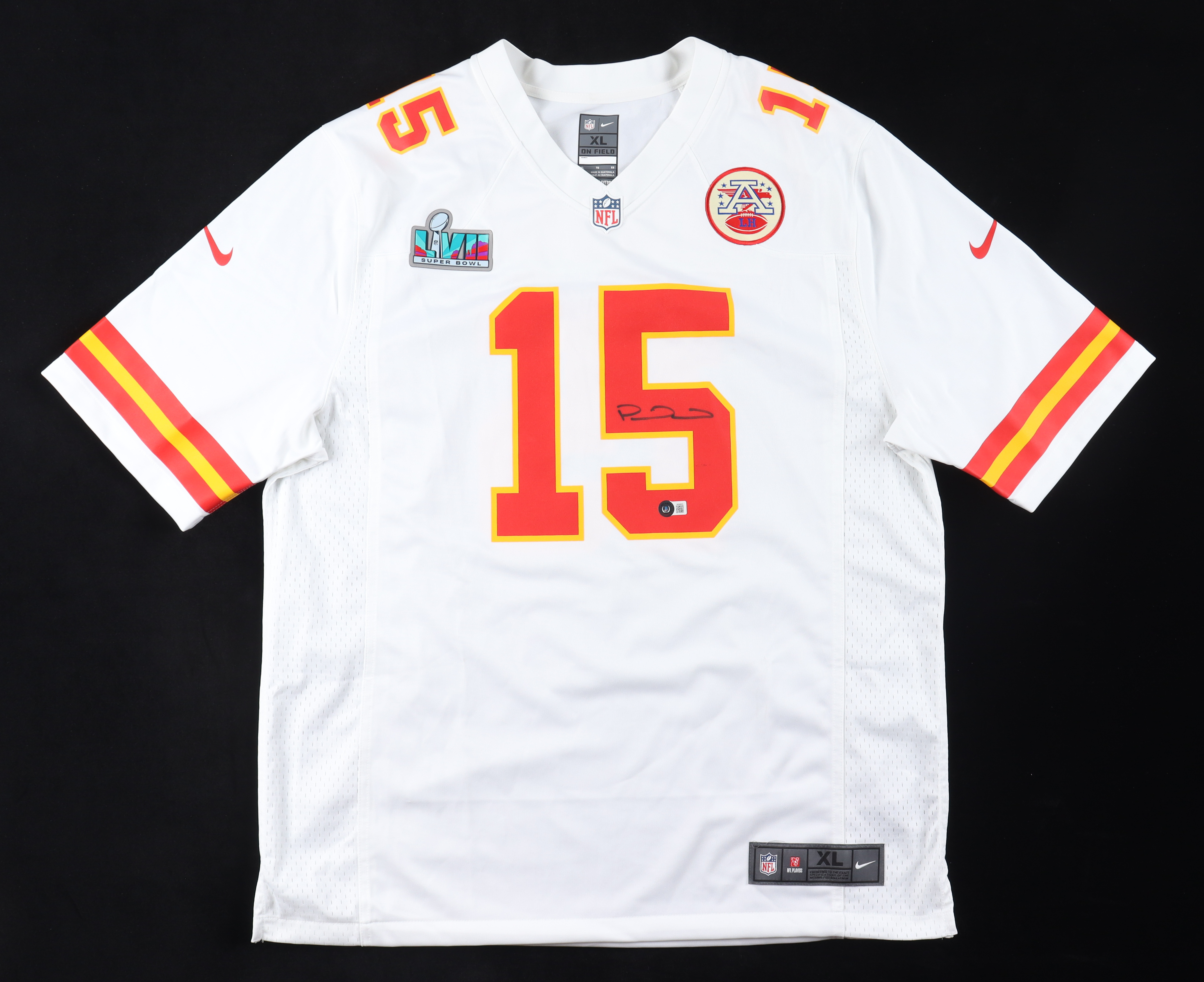 Patrick Mahomes II Signed Chiefs Nike Jersey With LVII Super Bowl Patch (Beckett) at PristineAuction.com Patrick Mahomes II Signed Chiefs Nike Jersey With LVII Super Bowl Patch (Beckett) at PristineAuction.com