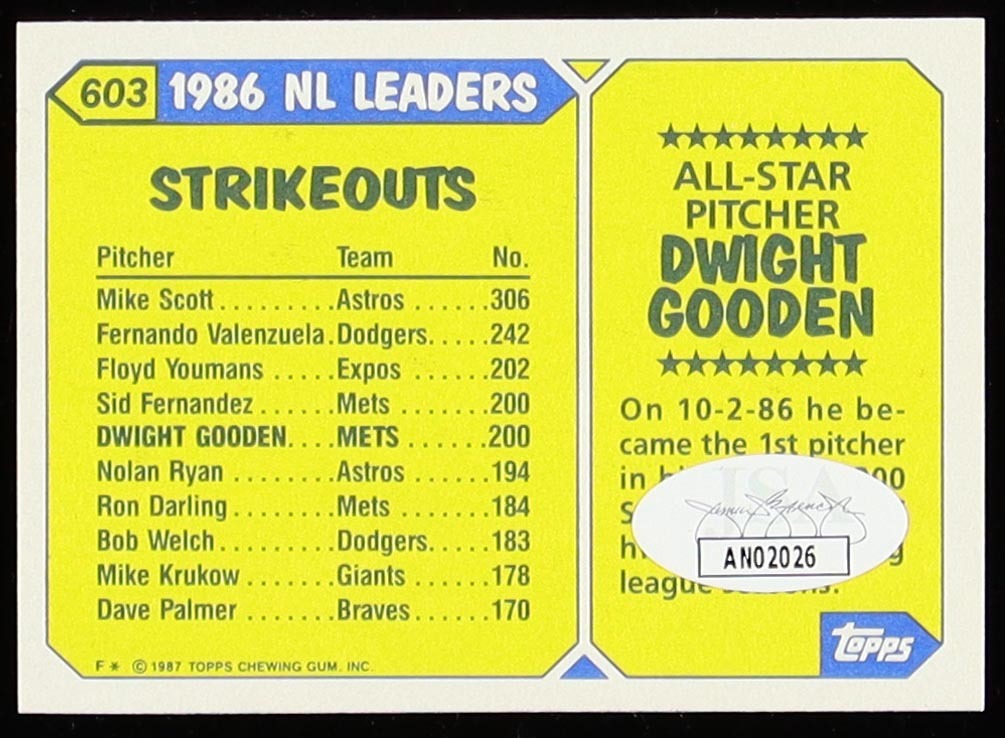 Dwight Gooden Signed 1987 Topps Tiffany #603 AS TM (JSA) at PristineAuction.com Dwight Gooden Signed 1987 Topps Tiffany #603 AS TM (JSA) at PristineAuction.com