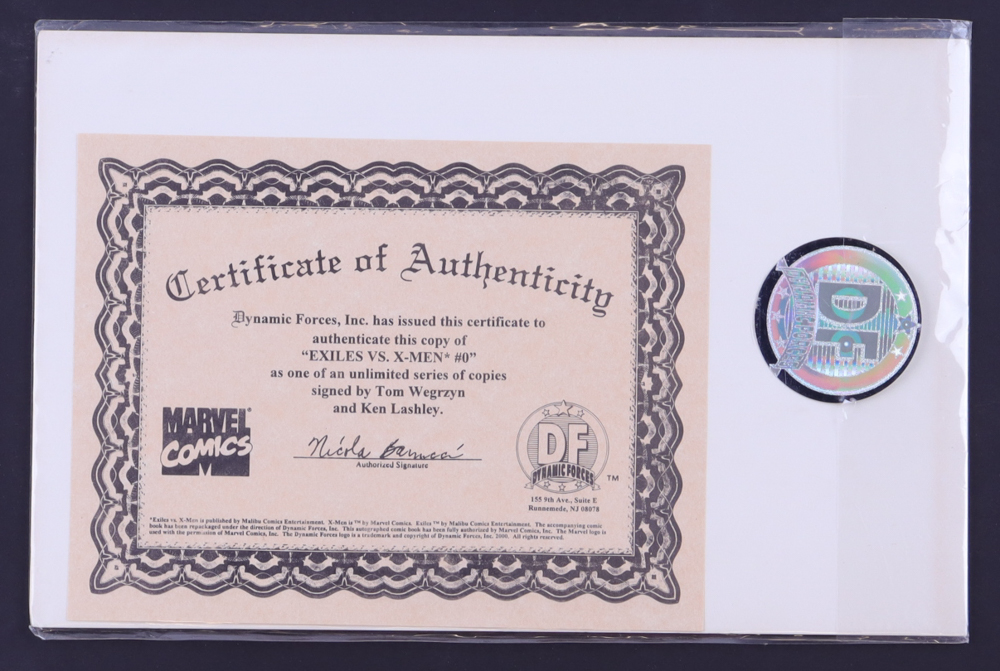 Ken Lashley & Tom Wegrzyn Signed 1995 "All New Exiles vs. X-Men" Issue # 0Marvel Comic Book (Beckett) at PristineAuction.com Ken Lashley & Tom Wegrzyn Signed 1995 "All New Exiles vs. X-Men" Issue # 0Marvel Comic Book (Beckett) at PristineAuction.com