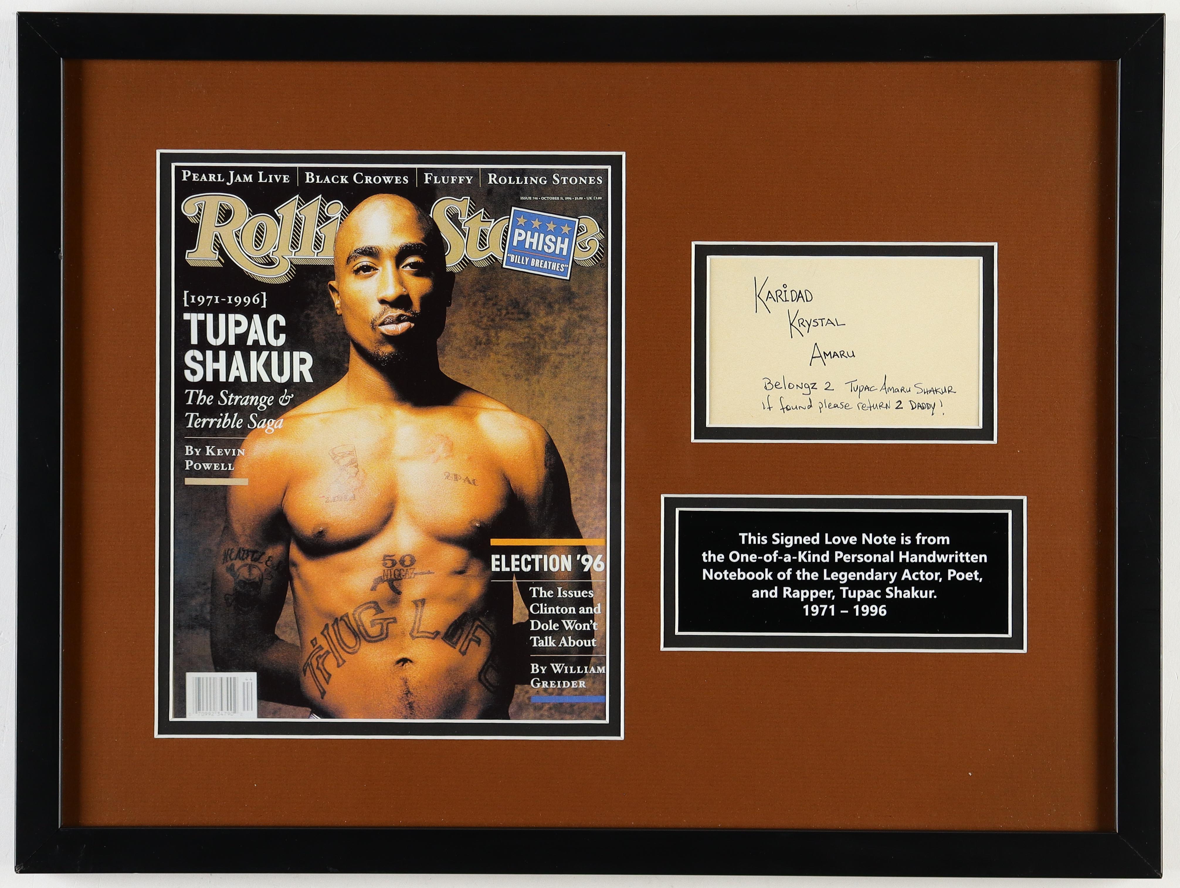 Tupac Shakur Hand-Written Custom Framed Love Note Display (JSA ...