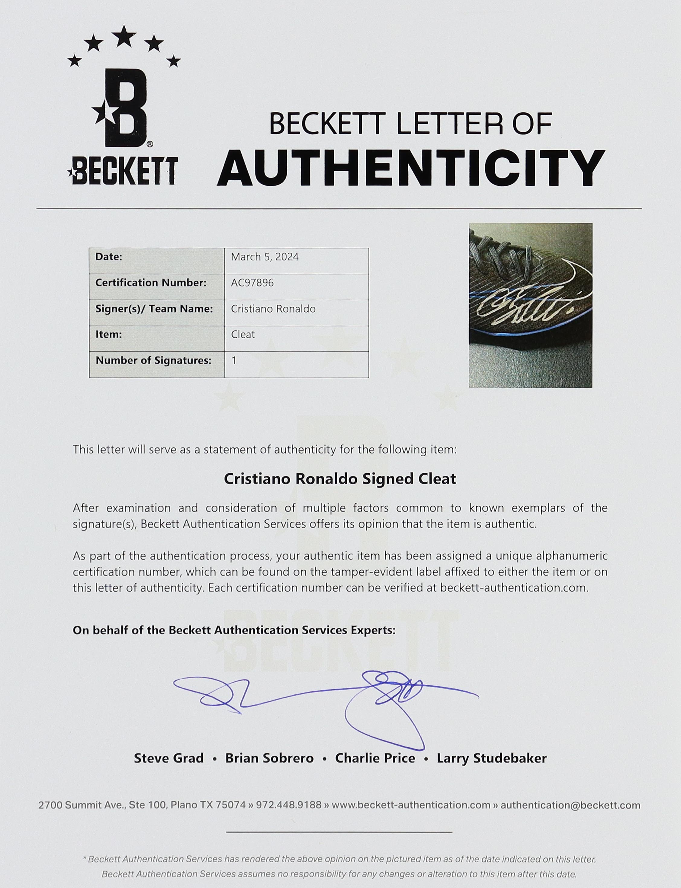 Cristiano Ronaldo Signed Nike Cleat (Beckett) at PristineAuction.com Cristiano Ronaldo Signed Nike Cleat (Beckett) at PristineAuction.com