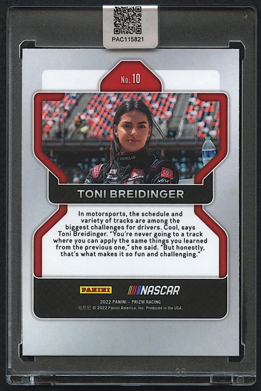 Toni Breidinger Signed 2022 Panini Prizm #10 RC (PA Encapsulated) at PristineAuction.com Toni Breidinger Signed 2022 Panini Prizm #10 RC (PA Encapsulated) at PristineAuction.com