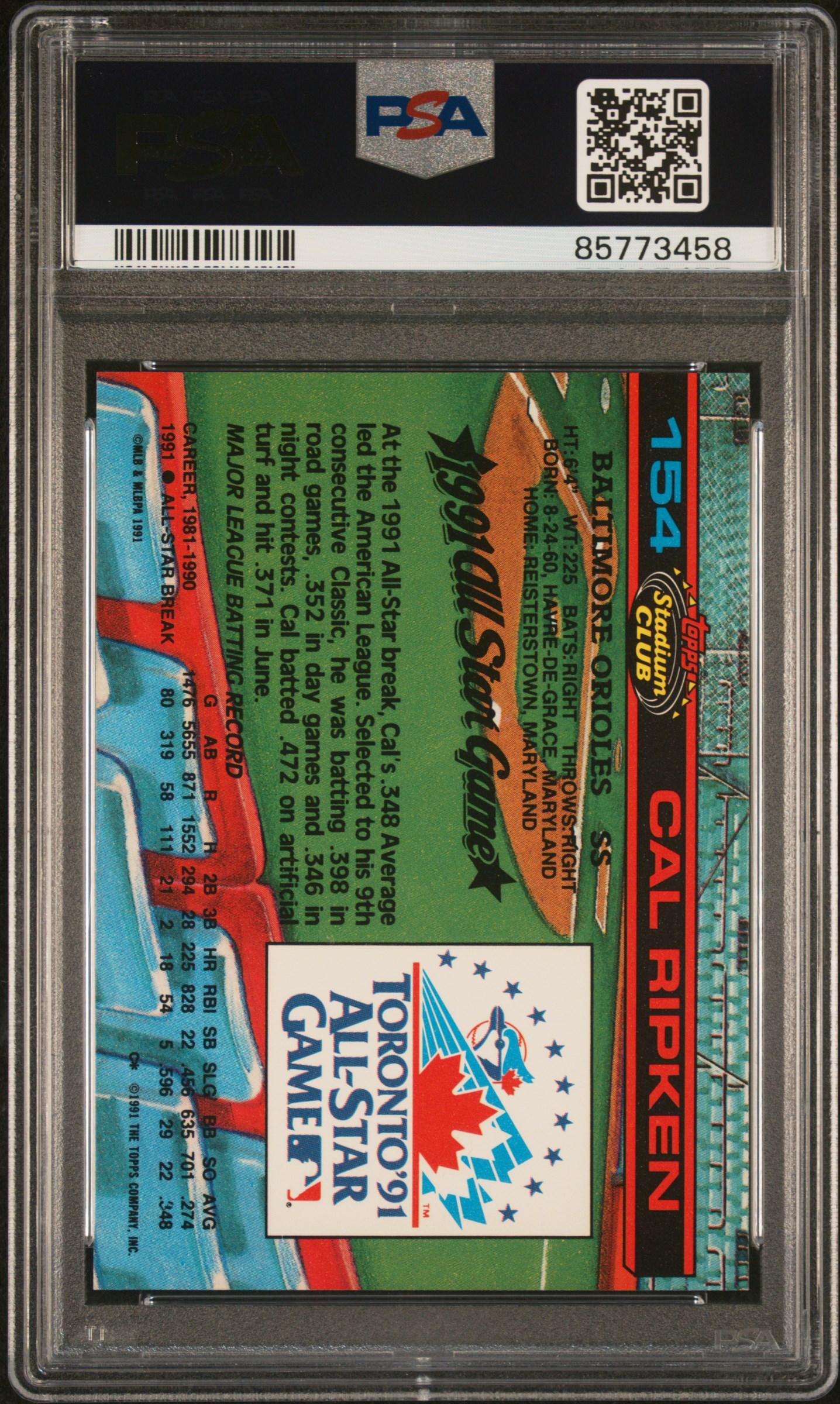 Cal Ripken Jr. 1992 Stadium Club Dome #154 (PSA 10) at PristineAuction.com Cal Ripken Jr. 1992 Stadium Club Dome #154 (PSA 10) at PristineAuction.com