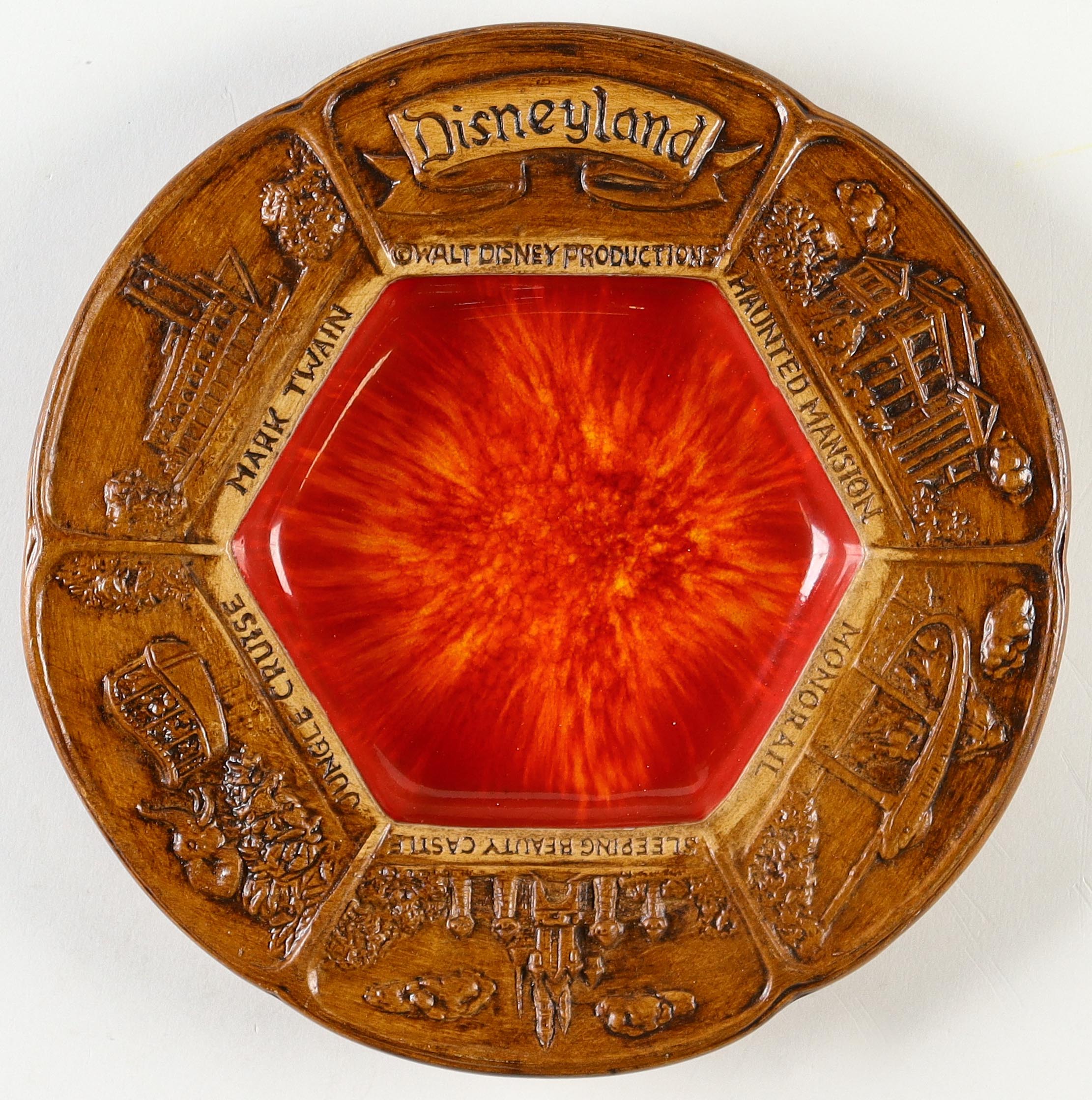 Disneyland Vintage Ceramic Dish With Sleeping Beauty's Castle, Haunted Mansion, Jungle Cruise, Mark Twain, & The Monorail at PristineAuction.com Disneyland Vintage Ceramic Dish With Sleeping Beauty's Castle, Haunted Mansion, Jungle Cruise, Mark Twain, & The Monorail at PristineAuction.com