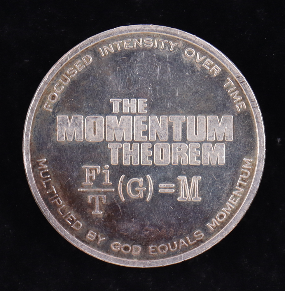 Don Brown The Momentum Theorem Vintage 1.6oz .999 Fine Silver Bullion Coin at PristineAuction.com Don Brown The Momentum Theorem Vintage 1.6oz .999 Fine Silver Bullion Coin at PristineAuction.com