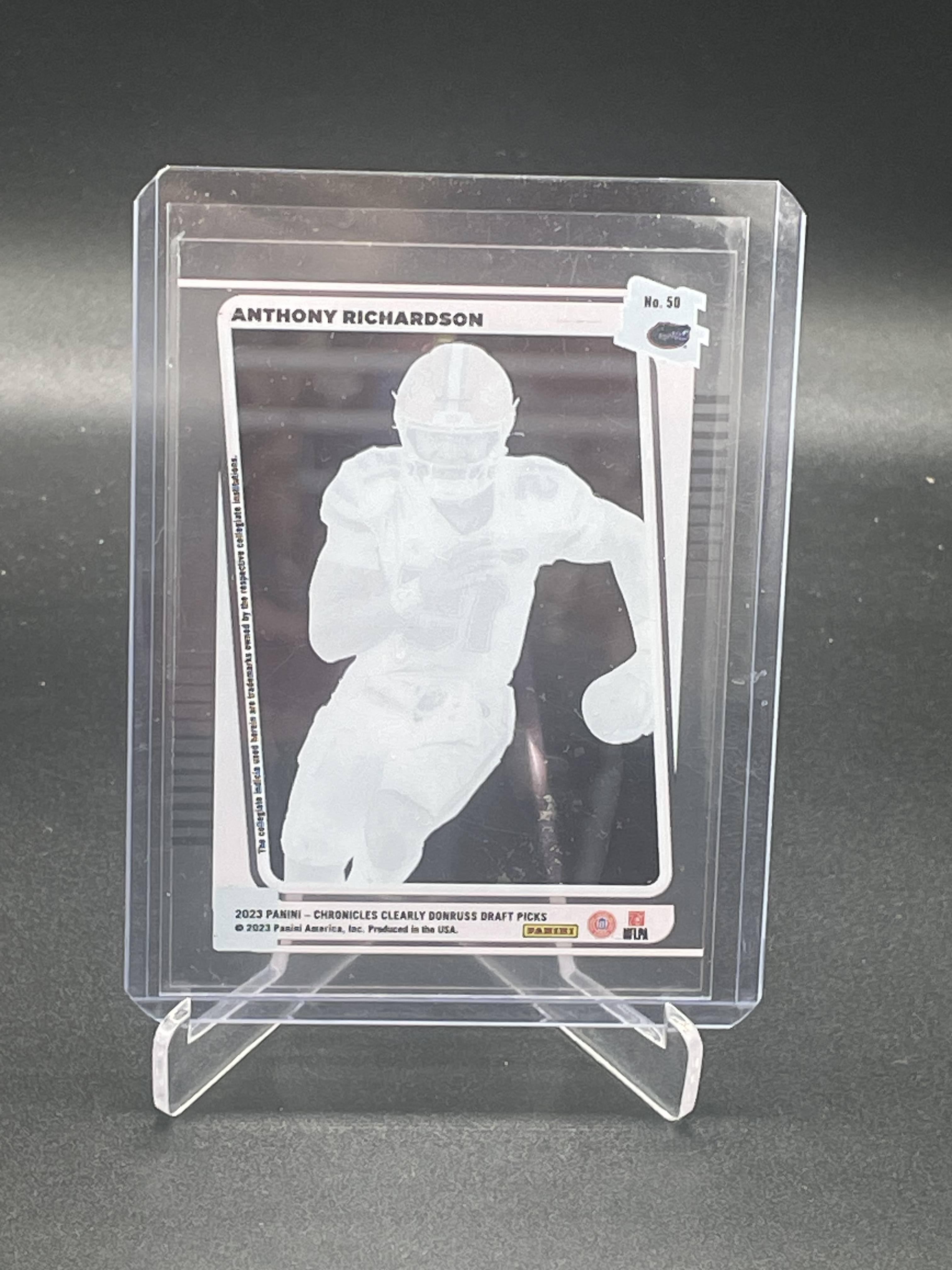 Anthony Richardson 2023 Panini Chronicles Draft Picks Clearly Donruss #50 RR RC at PristineAuction.com Anthony Richardson 2023 Panini Chronicles Draft Picks Clearly Donruss #50 RR RC at PristineAuction.com