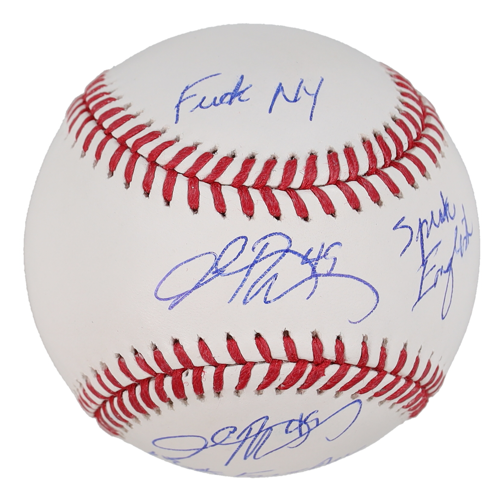 John Rocker Twice-Signed OML Baseball Inscribed "F*** NY!", "Speak English" & "Mets Fans Are P******" (Beckett) at PristineAuction.com John Rocker Twice-Signed OML Baseball Inscribed "F*** NY!", "Speak English" & "Mets Fans Are P******" (Beckett) at PristineAuction.com