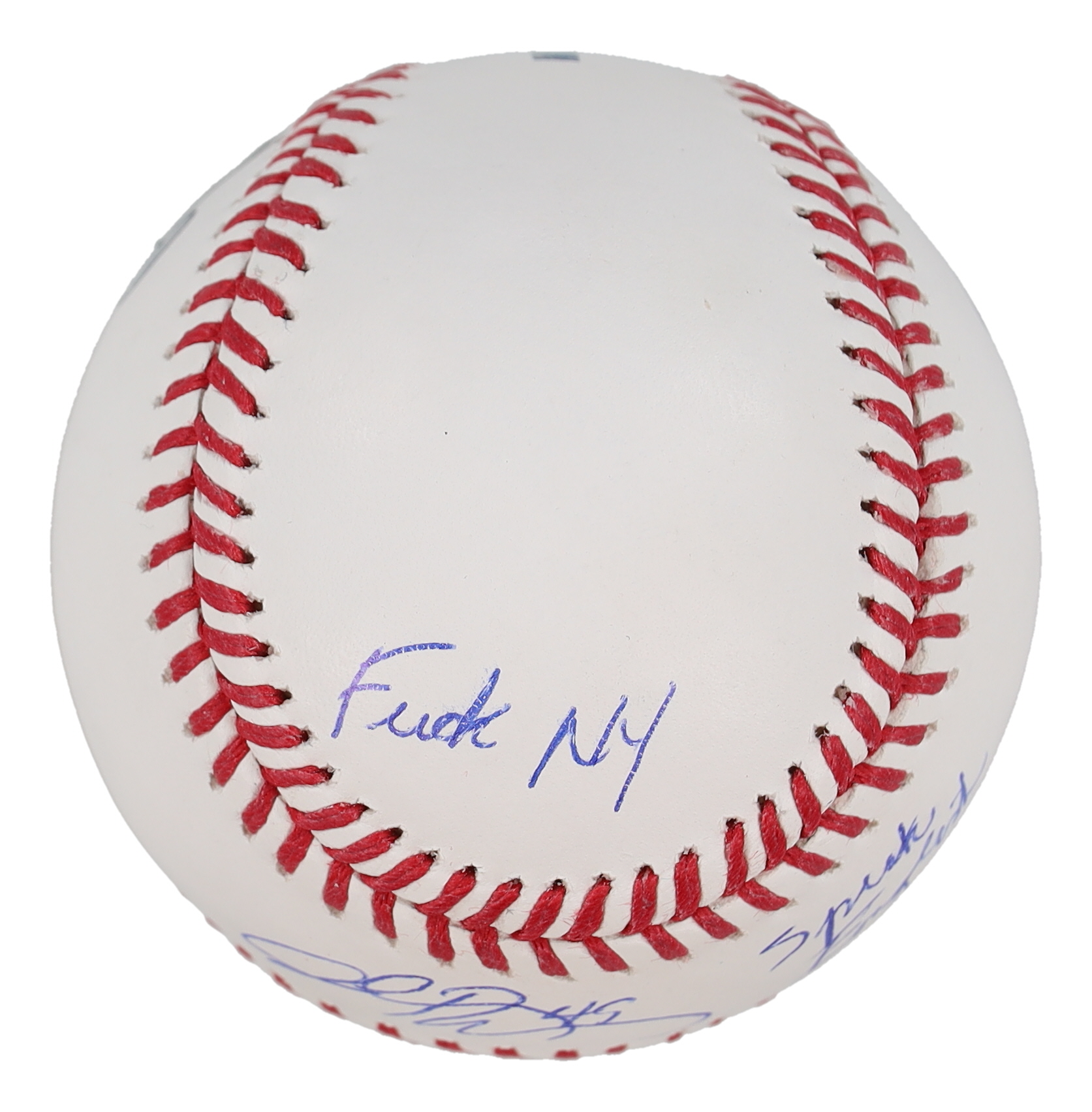John Rocker Twice-Signed OML Baseball Inscribed "F*** NY!", "Speak English" & "Mets Fans Are P******" (Beckett) at PristineAuction.com John Rocker Twice-Signed OML Baseball Inscribed "F*** NY!", "Speak English" & "Mets Fans Are P******" (Beckett) at PristineAuction.com