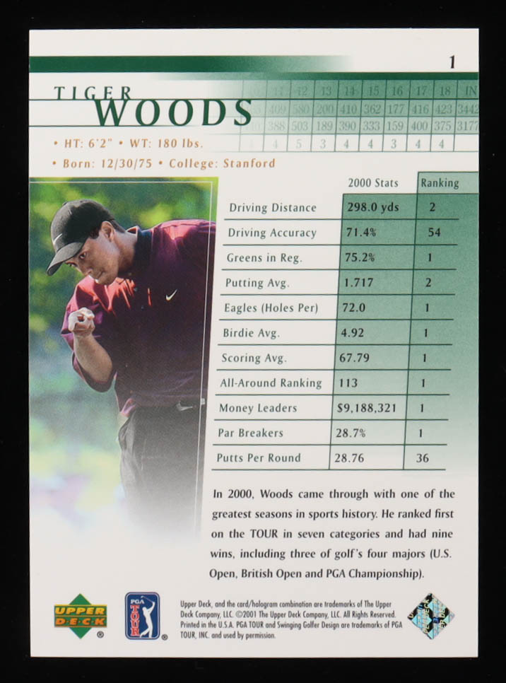 Tiger Woods 2001 Upper Deck #1 RC at PristineAuction.com Tiger Woods 2001 Upper Deck #1 RC at PristineAuction.com