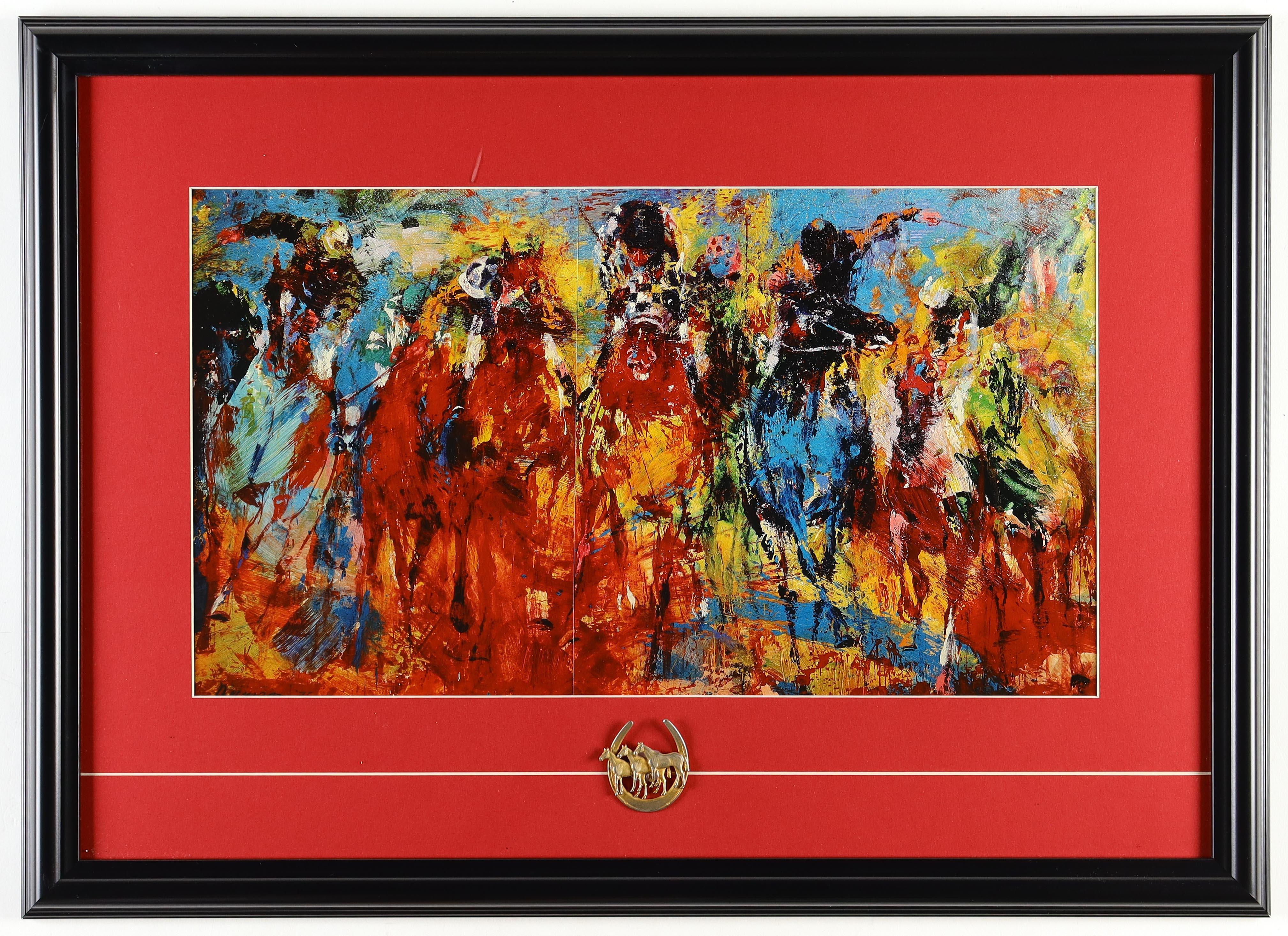 Leroy Neiman "Kentucky Derby" Custom Framed Print Display with Kentucky Derby Pin at PristineAuction.com Leroy Neiman "Kentucky Derby" Custom Framed Print Display with Kentucky Derby Pin at PristineAuction.com