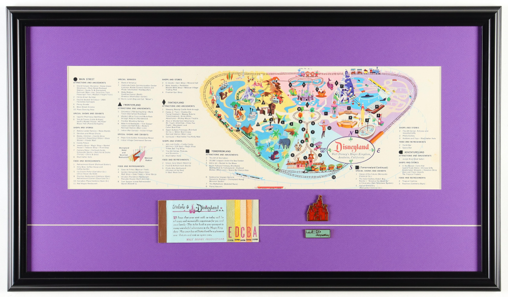 Disneyland Custom Framed 1962 On-Site Vintage Map with Vintage A to E ...