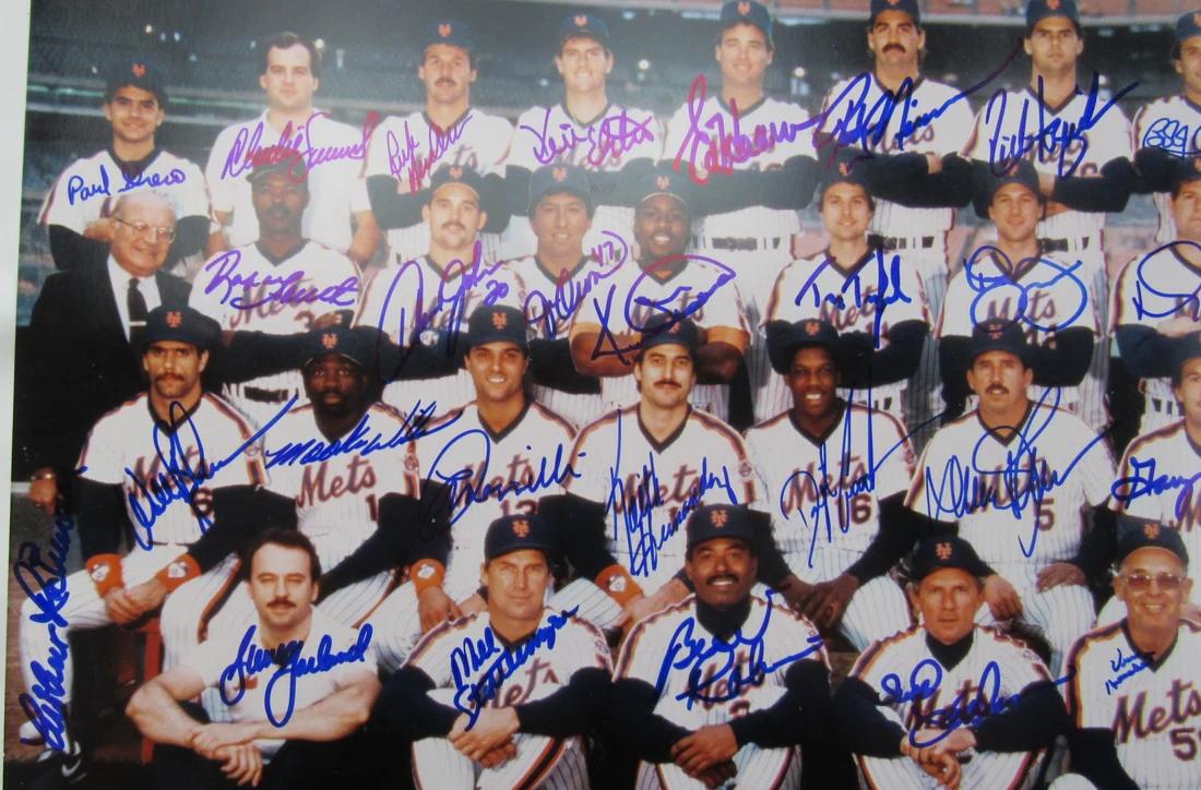 1986 World Series Champion Mets 16x20 Team-Signed By (35+) with Gary Carter, Darryl Strawberry, Keith Hernandez (JSA) at PristineAuction.com 1986 World Series Champion Mets 16x20 Team-Signed By (35+) with Gary Carter, Darryl Strawberry, Keith Hernandez (JSA) at PristineAuction.com