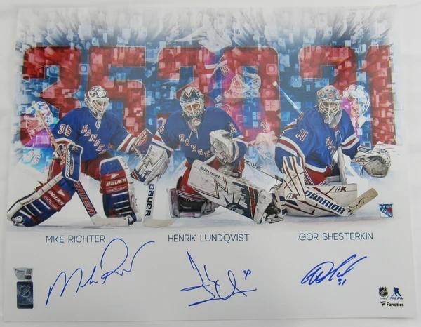 Henrik Lundqvist, Mike Richter & Igor Shesterkin Signed Rangers 16x20 Photo (Fanatics) at PristineAuction.com Henrik Lundqvist, Mike Richter & Igor Shesterkin Signed Rangers 16x20 Photo (Fanatics) at PristineAuction.com