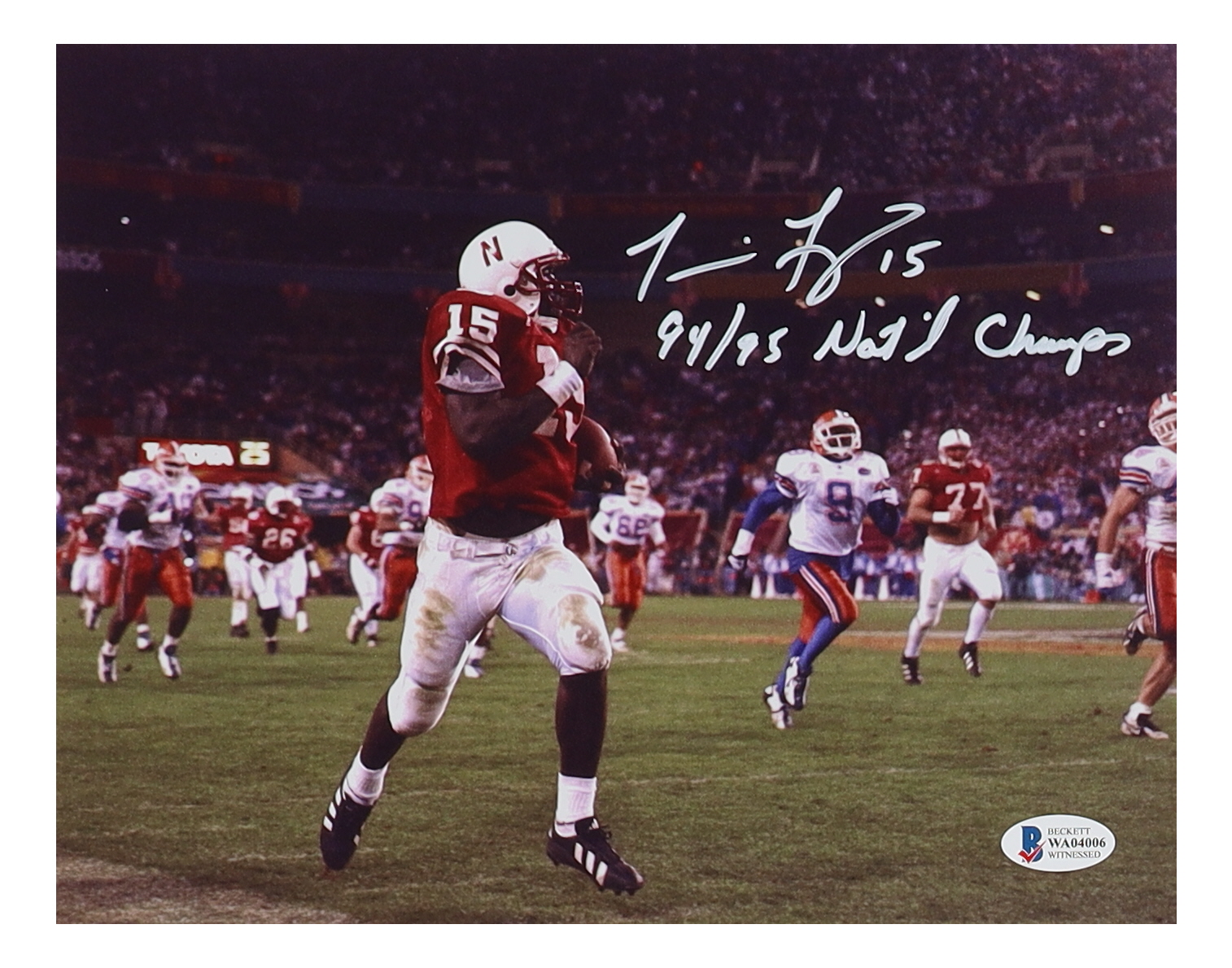 Tommie Frazier Signed Nebraska Cornhuskers 8x10 Photo Inscribed "94/95 Nat'l Champs" (Beckett) at PristineAuction.com Tommie Frazier Signed Nebraska Cornhuskers 8x10 Photo Inscribed "94/95 Nat'l Champs" (Beckett) at PristineAuction.com