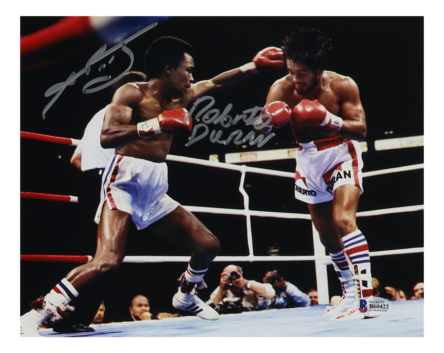 Sugar Ray Leonard & Roberto Duran Signed 8x10 Photo (Beckett) at PristineAuction.com Sugar Ray Leonard & Roberto Duran Signed 8x10 Photo (Beckett) at PristineAuction.com