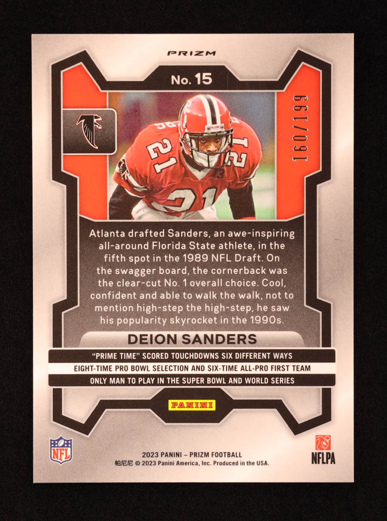Deion Sanders 2023 Panini Prizm Prizms Blue Wave #15 #160/199 at PristineAuction.com Deion Sanders 2023 Panini Prizm Prizms Blue Wave #15 #160/199 at PristineAuction.com