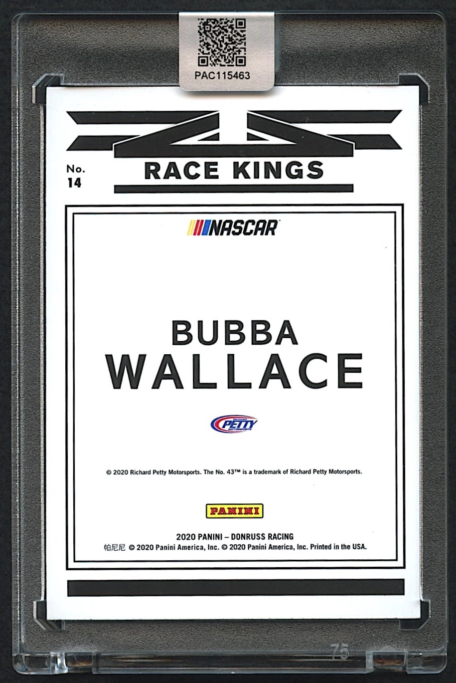 Bubba Wallace Signed 2020 Donruss #14 Race Kings (PA Encapsulated ...