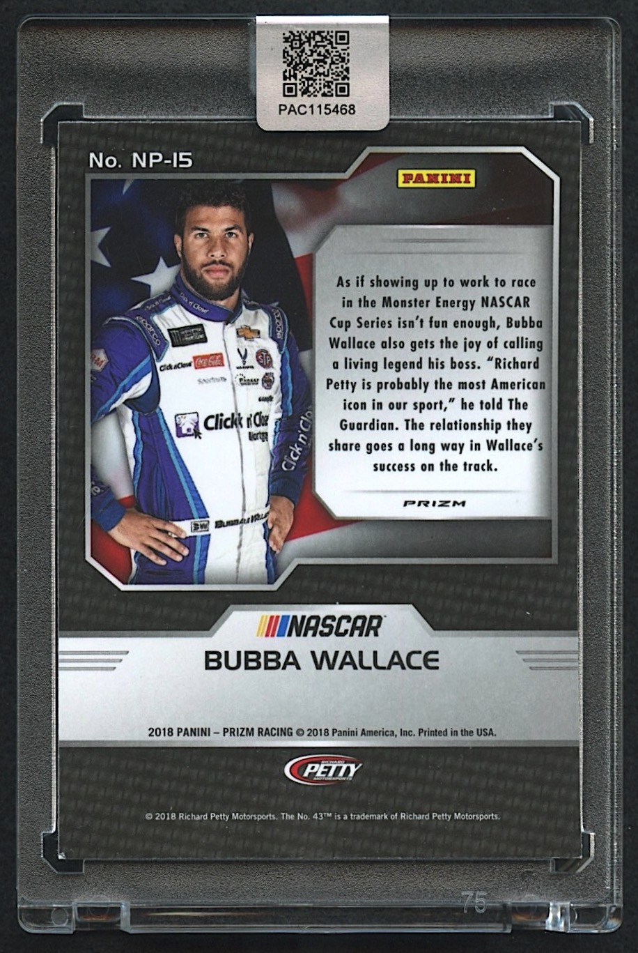 Bubba Wallace Signed 2018 Panini Prizm National Pride #15 Prizms Silver (PA Encapsulated) at PristineAuction.com Bubba Wallace Signed 2018 Panini Prizm National Pride #15 Prizms Silver (PA Encapsulated) at PristineAuction.com