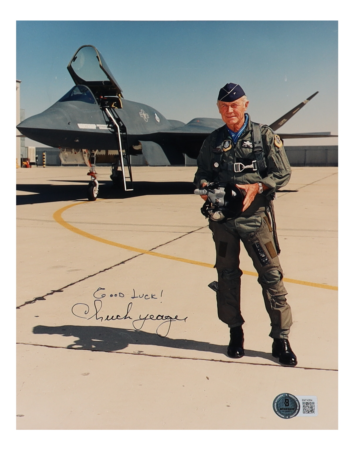 Chuck Yeager Signed 8x10 Photo Inscribed "Good Luck!" (Beckett) at PristineAuction.com Chuck Yeager Signed 8x10 Photo Inscribed "Good Luck!" (Beckett) at PristineAuction.com