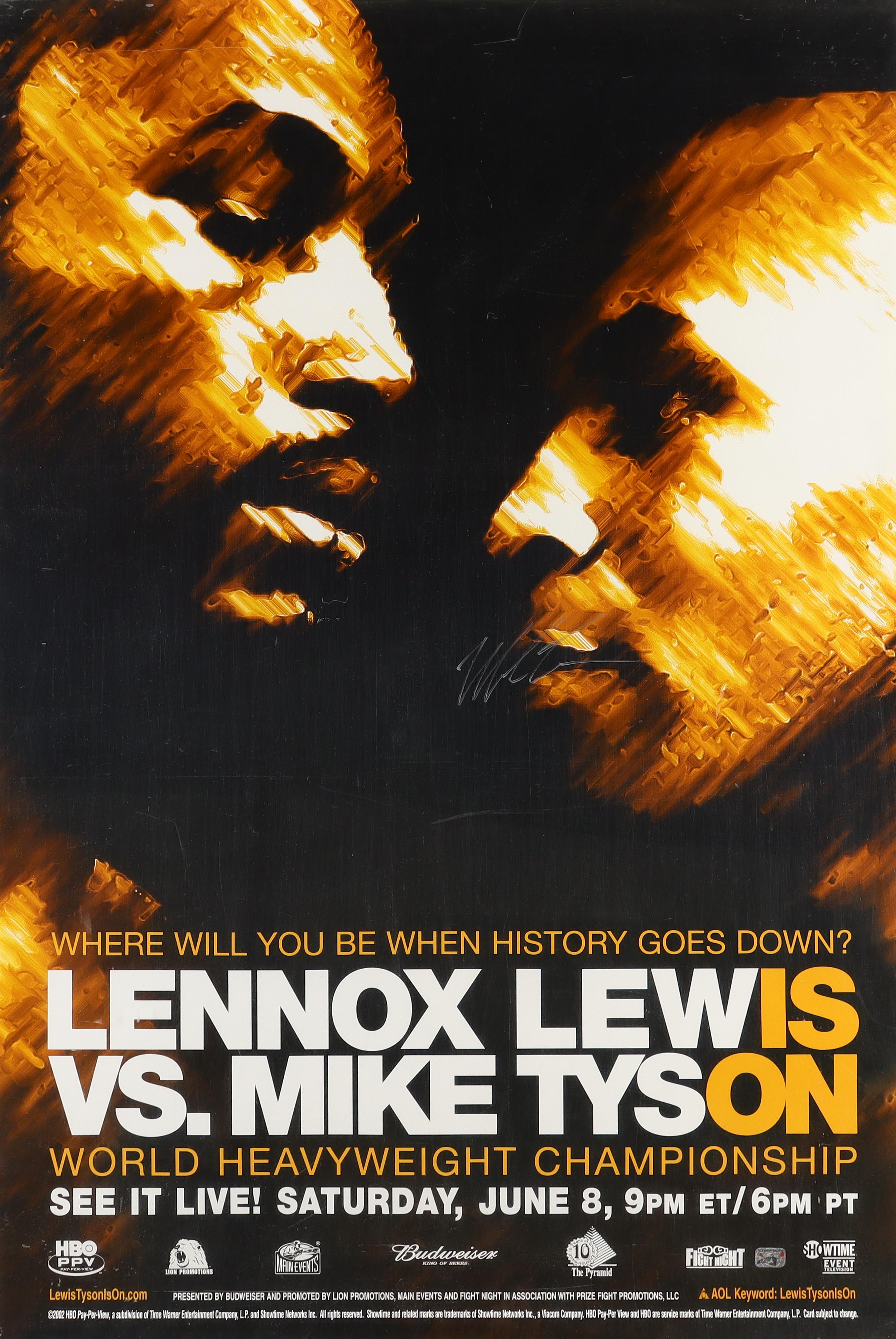 Mike Tyson Signed 27x40 Heavyweight Championship Fight Poster (Tyson) at PristineAuction.com Mike Tyson Signed 27x40 Heavyweight Championship Fight Poster (Tyson) at PristineAuction.com