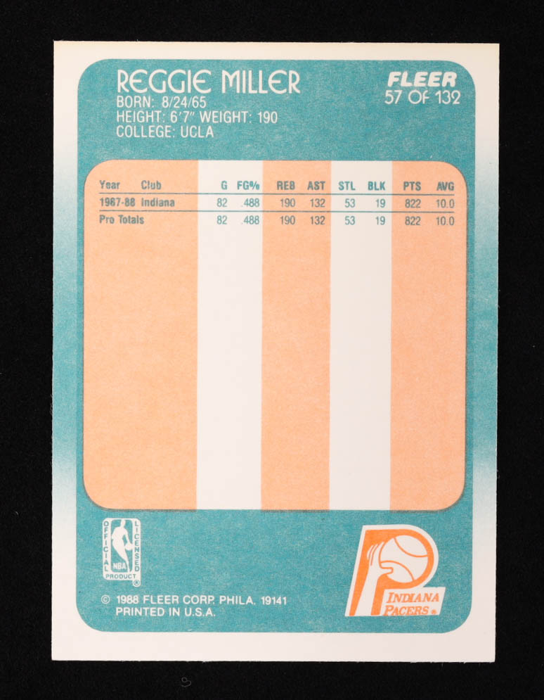 Reggie Miller 1988-89 Fleer #57 RC at PristineAuction.com Reggie Miller 1988-89 Fleer #57 RC at PristineAuction.com