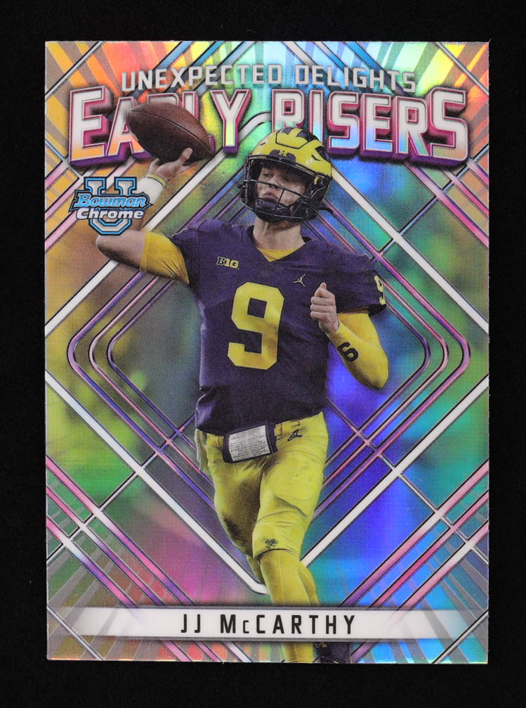 JJ McCarthy 2023 Bowman Chrome University Unexpected Delights Early Risers #ER3 RC at PristineAuction.com JJ McCarthy 2023 Bowman Chrome University Unexpected Delights Early Risers #ER3 RC at PristineAuction.com