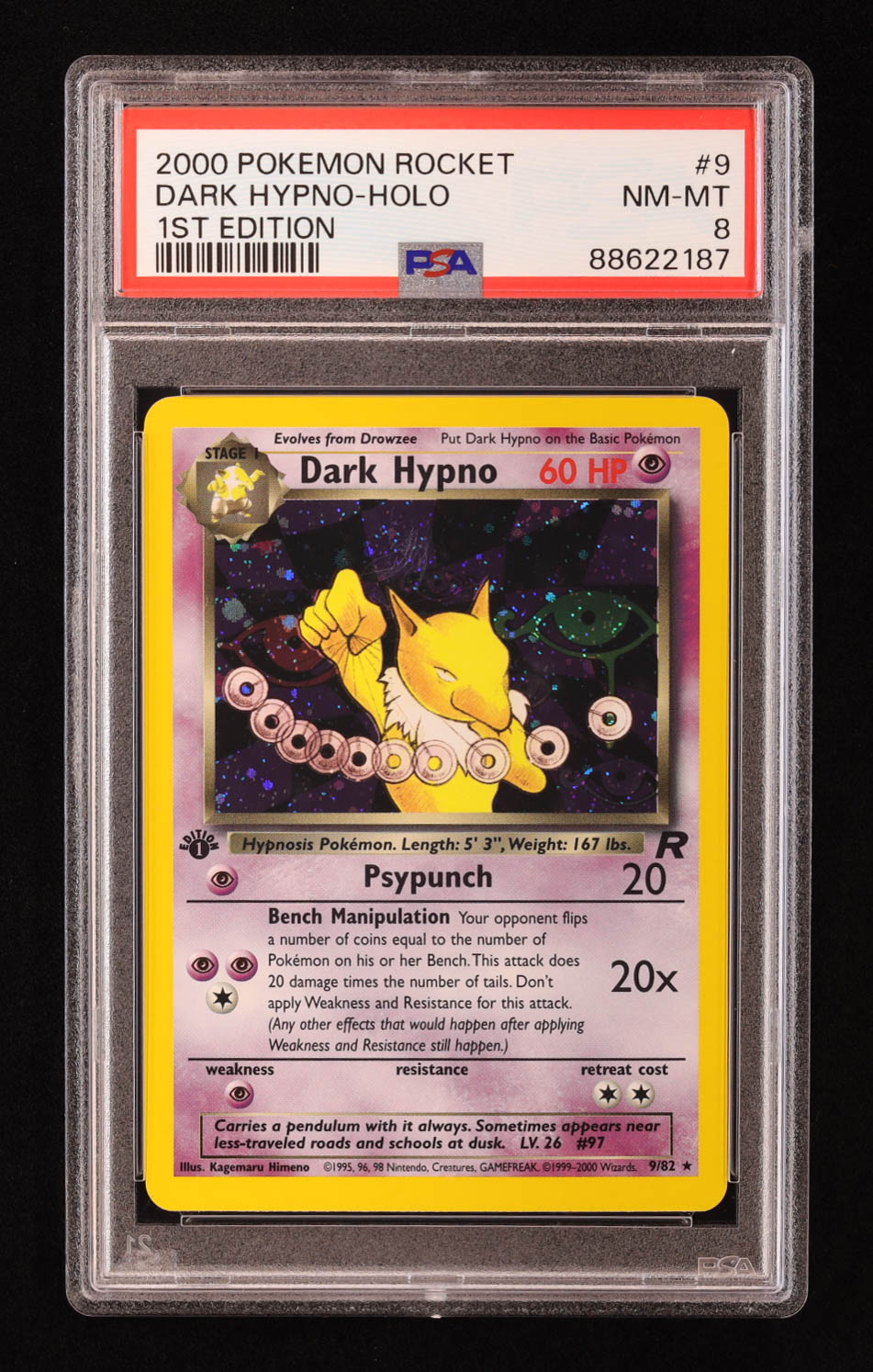 Dark Hypno 2000 Pokemon Team Rocket 1st Edition #9 Holo (PSA 8) at PristineAuction.com Dark Hypno 2000 Pokemon Team Rocket 1st Edition #9 Holo (PSA 8) at PristineAuction.com
