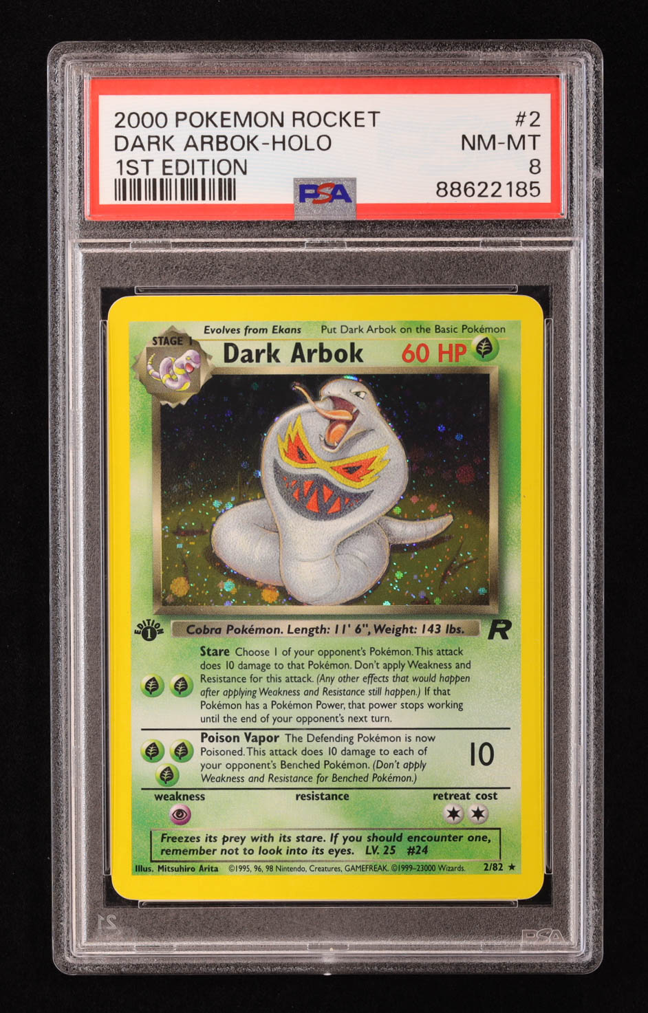 Dark Arbok 2000 Pokemon Team Rocket 1st Edition #2 Holo (PSA 8) at PristineAuction.com Dark Arbok 2000 Pokemon Team Rocket 1st Edition #2 Holo (PSA 8) at PristineAuction.com