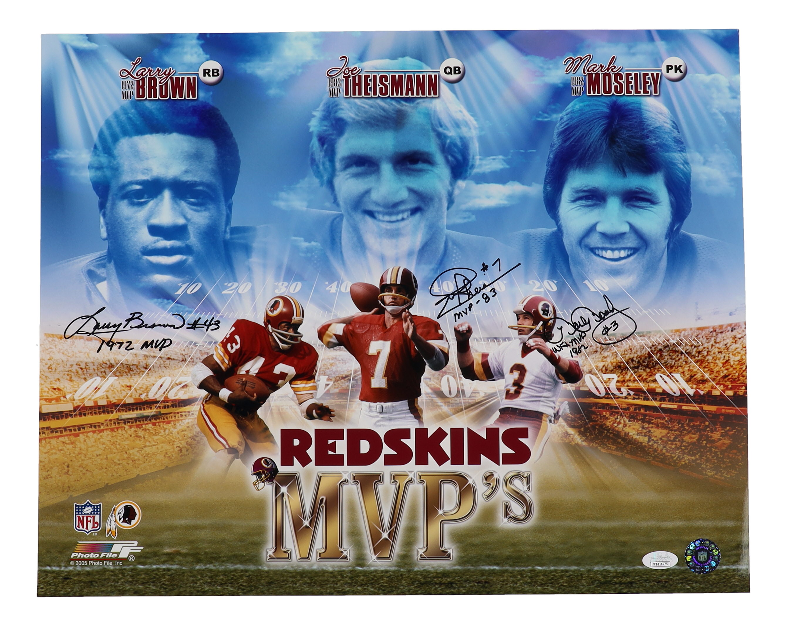 Joe Theismann, Larry Brown & Mark Moseley Signed "Redskins MVP's" 16x20 Photo with (3) Inscriptions (JSA) at PristineAuction.com Joe Theismann, Larry Brown & Mark Moseley Signed "Redskins MVP's" 16x20 Photo with (3) Inscriptions (JSA) at PristineAuction.com