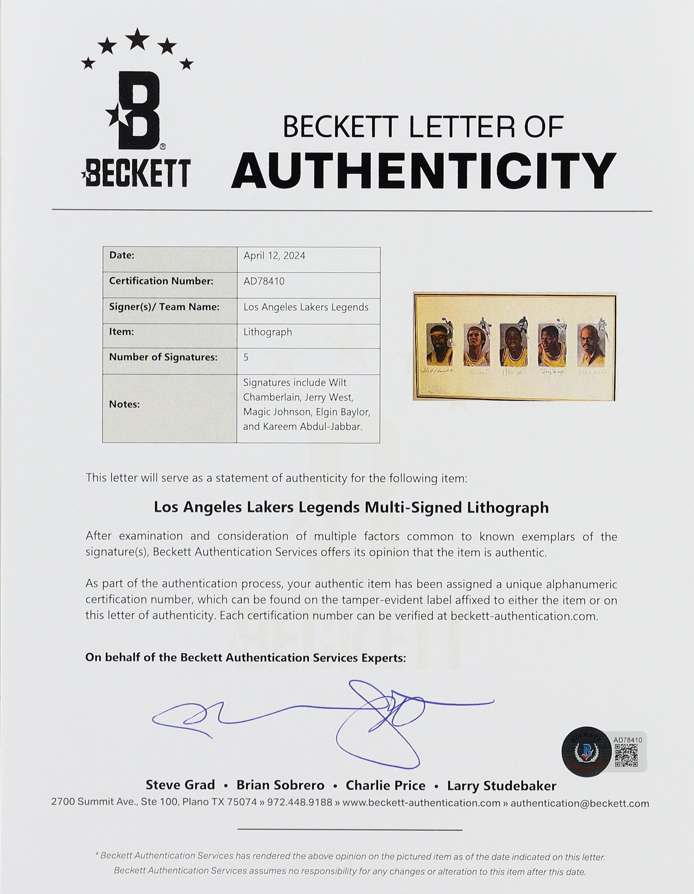 Lakers Legends Custom Framed Lithograph Signed By (5) with Wilt Chamberlain, Kareem Abdul-Jabbar, Magic Johnson, Jerry West & Elgin Baylor | Artist Proof (Beckett) at PristineAuction.com Lakers Legends Custom Framed Lithograph Signed By (5) with Wilt Chamberlain, Kareem Abdul-Jabbar, Magic Johnson, Jerry West & Elgin Baylor | Artist Proof (Beckett) at PristineAuction.com