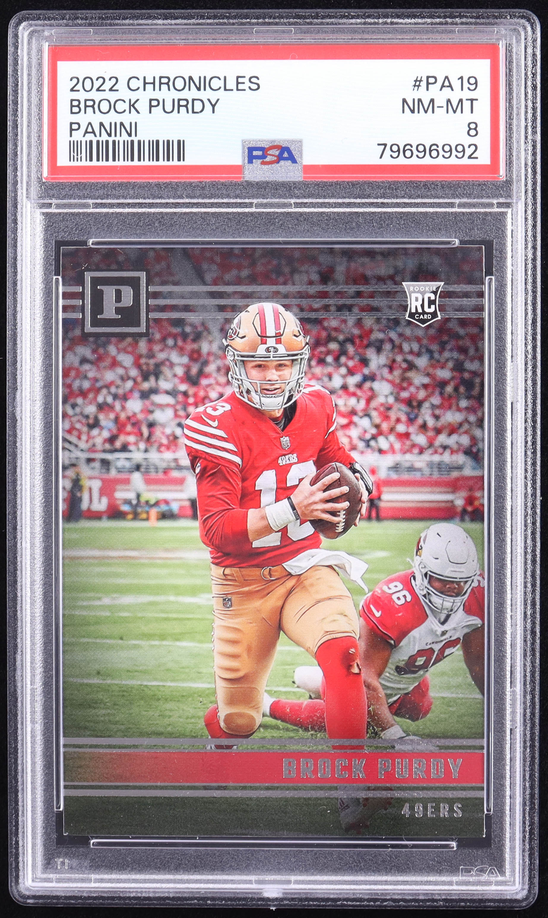 Brock Purdy 2022 Panini Chronicles Panini #19 RC (PSA 8) at PristineAuction.com Brock Purdy 2022 Panini Chronicles Panini #19 RC (PSA 8) at PristineAuction.com
