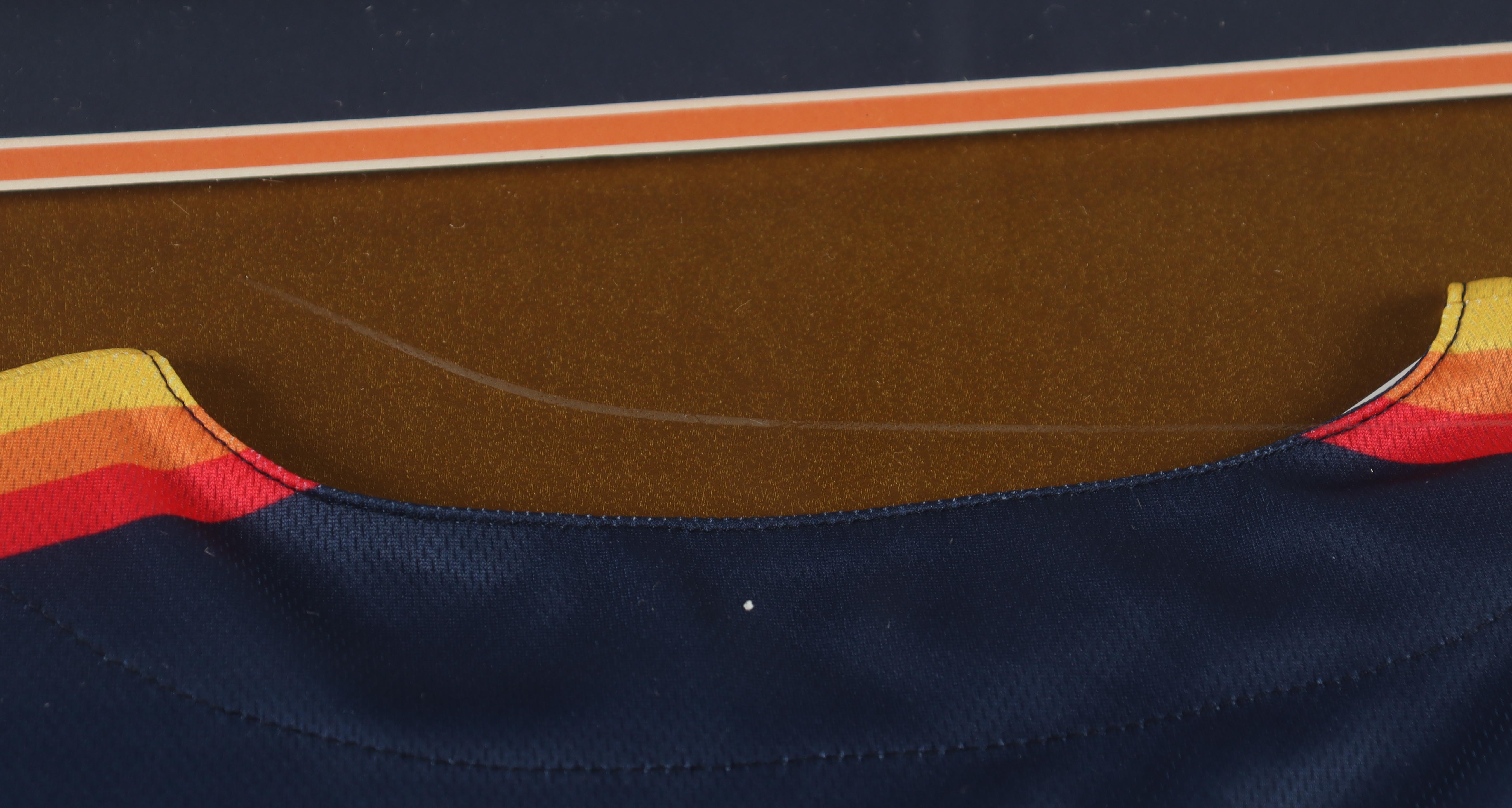 Nolan Ryan Signed Custom Framed Jersey Display Inscribed "108.5 MPH Fastball" with (2) Cloth Logo Patches, Astros Logo & Ryan Express Pins (PSA) at PristineAuction.com Nolan Ryan Signed Custom Framed Jersey Display Inscribed "108.5 MPH Fastball" with (2) Cloth Logo Patches, Astros Logo & Ryan Express Pins (PSA) at PristineAuction.com