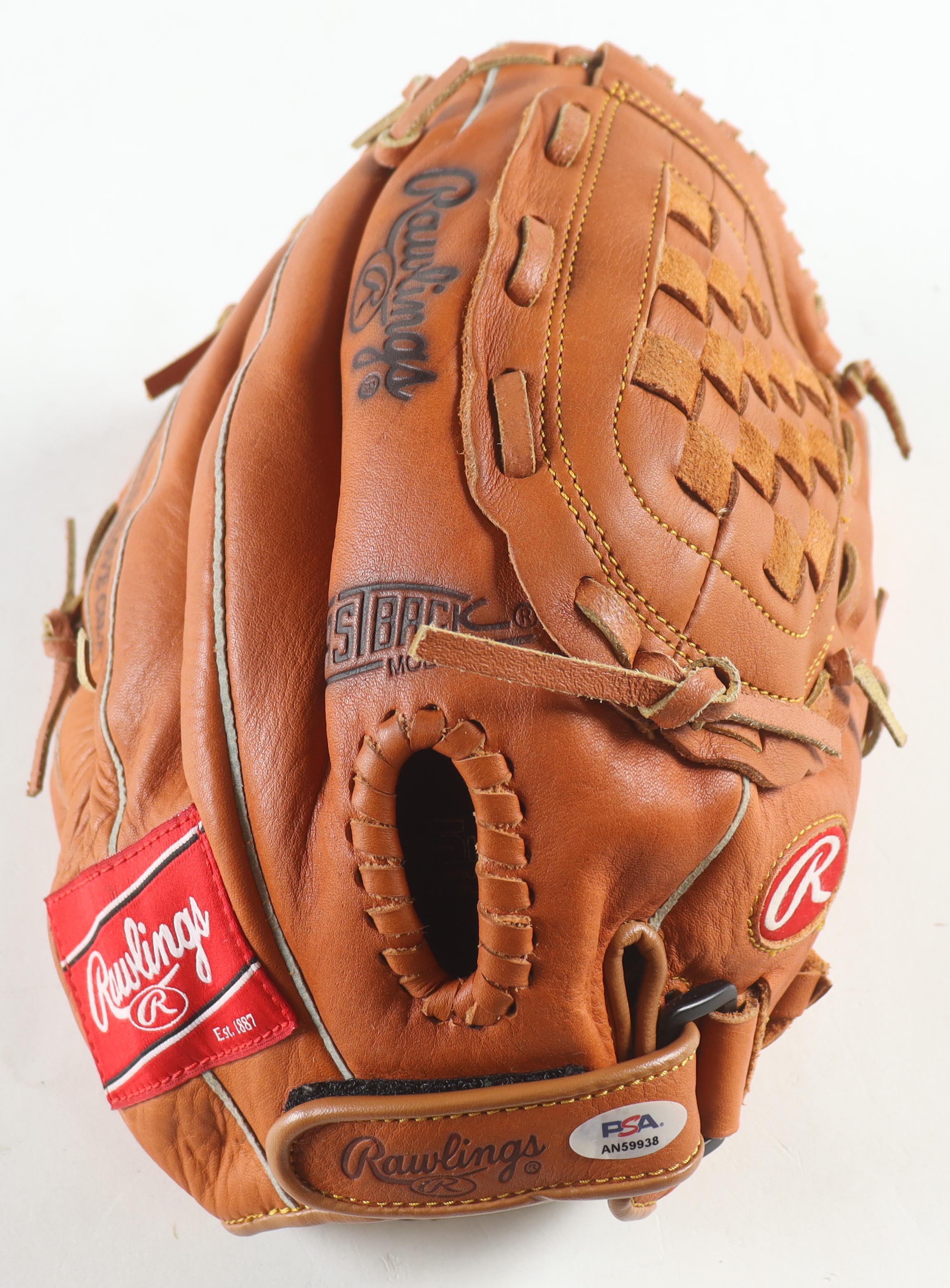 Nolan Ryan Signed Vintage Rawlings Nolan Ryan Model Baseball Glove Inscribed "108.5 M.P.H. Fastball" With Display Case (PSA) at PristineAuction.com Nolan Ryan Signed Vintage Rawlings Nolan Ryan Model Baseball Glove Inscribed "108.5 M.P.H. Fastball" With Display Case (PSA) at PristineAuction.com