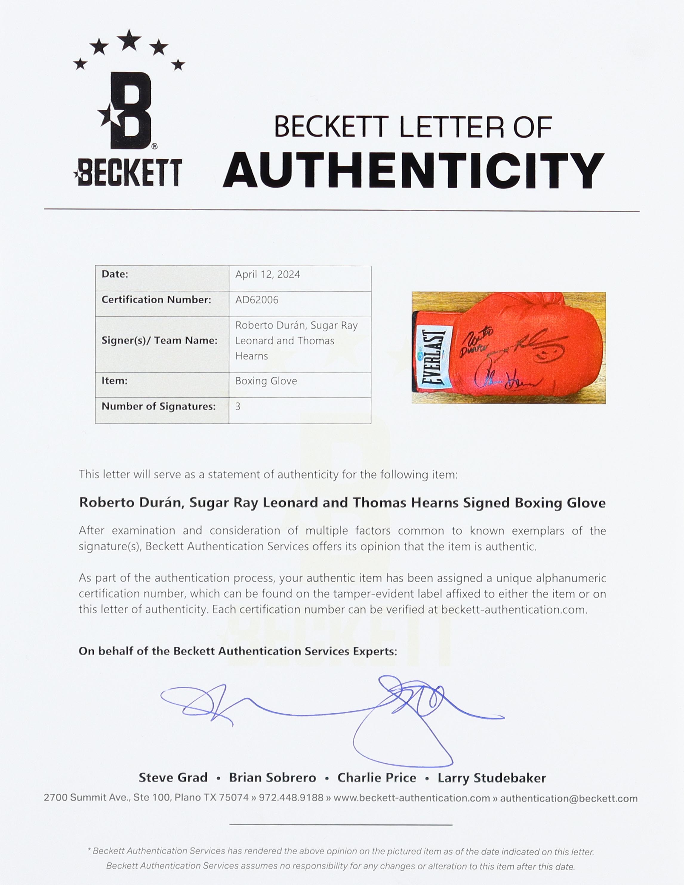 Sugar Ray Leonard, Roberto Duran & Thomas Hearns Signed Boxing Glove with Display Case (Beckett) at PristineAuction.com Sugar Ray Leonard, Roberto Duran & Thomas Hearns Signed Boxing Glove with Display Case (Beckett) at PristineAuction.com