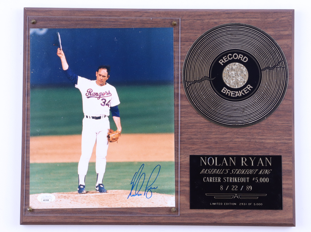 Nolan Ryan Signed Rangers LE "5000 Career Strike Outs" Photo Plaque Display (JSA) at PristineAuction.com Nolan Ryan Signed Rangers LE "5000 Career Strike Outs" Photo Plaque Display (JSA) at PristineAuction.com