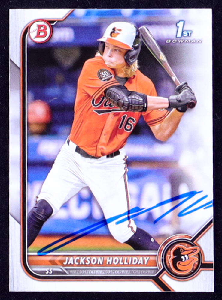 Jackson Holliday Signed 2022 Bowman Draft #BD168 RC (JSA) at PristineAuction.com Jackson Holliday Signed 2022 Bowman Draft #BD168 RC (JSA) at PristineAuction.com