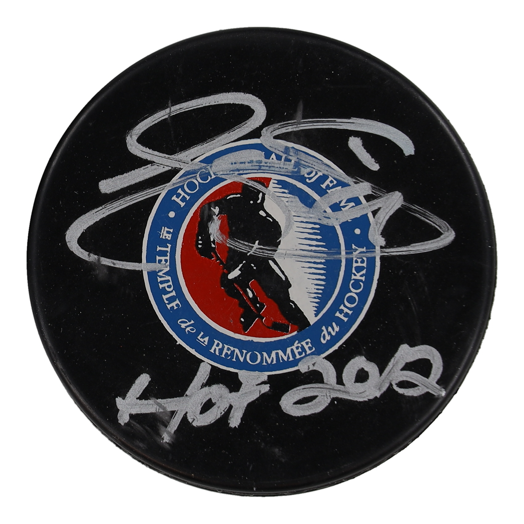 Joe Sakic Signed Hall of Fame Logo Hockey Puck Inscribed "HOF 2012" (Beckett) at PristineAuction.com Joe Sakic Signed Hall of Fame Logo Hockey Puck Inscribed "HOF 2012" (Beckett) at PristineAuction.com