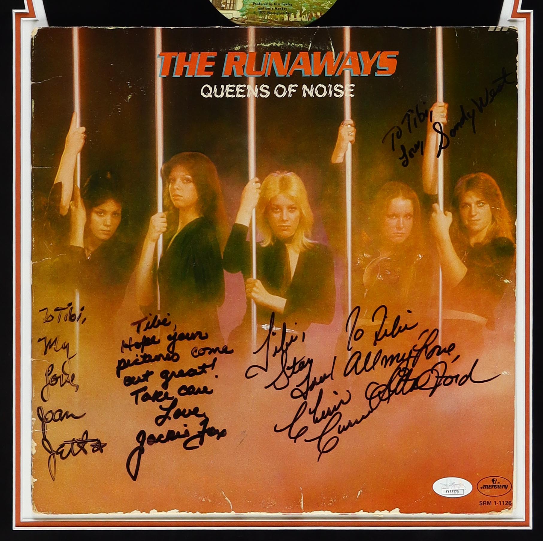 The Runaways "Queens of Noise" Custom Framed Vinyl Record Album Display Signed & Inscribed By (5) with Joann Jett, Lita Ford, Cherie Curry, Jackie Fox & Sandy West (JSA) at PristineAuction.com The Runaways "Queens of Noise" Custom Framed Vinyl Record Album Display Signed & Inscribed By (5) with Joann Jett, Lita Ford, Cherie Curry, Jackie Fox & Sandy West (JSA) at PristineAuction.com