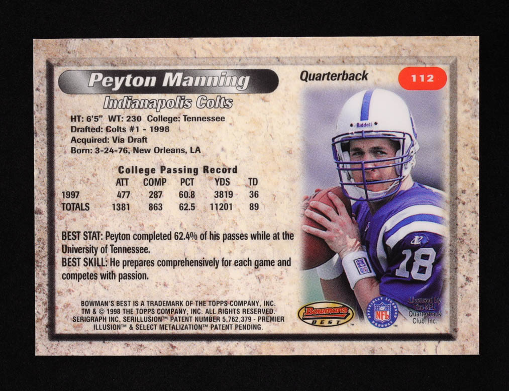 Peyton Manning 1998 Bowman's Best #112 RC at PristineAuction.com Peyton Manning 1998 Bowman's Best #112 RC at PristineAuction.com