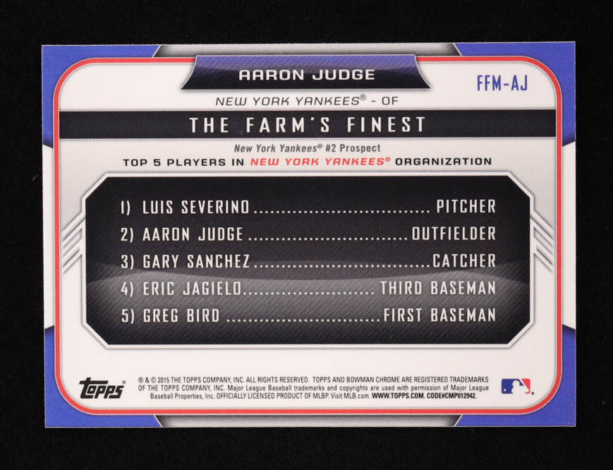 Aaron Judge 2015 Bowman Chrome Farm's Finest Minis #FFMAJ RC at PristineAuction.com Aaron Judge 2015 Bowman Chrome Farm's Finest Minis #FFMAJ RC at PristineAuction.com