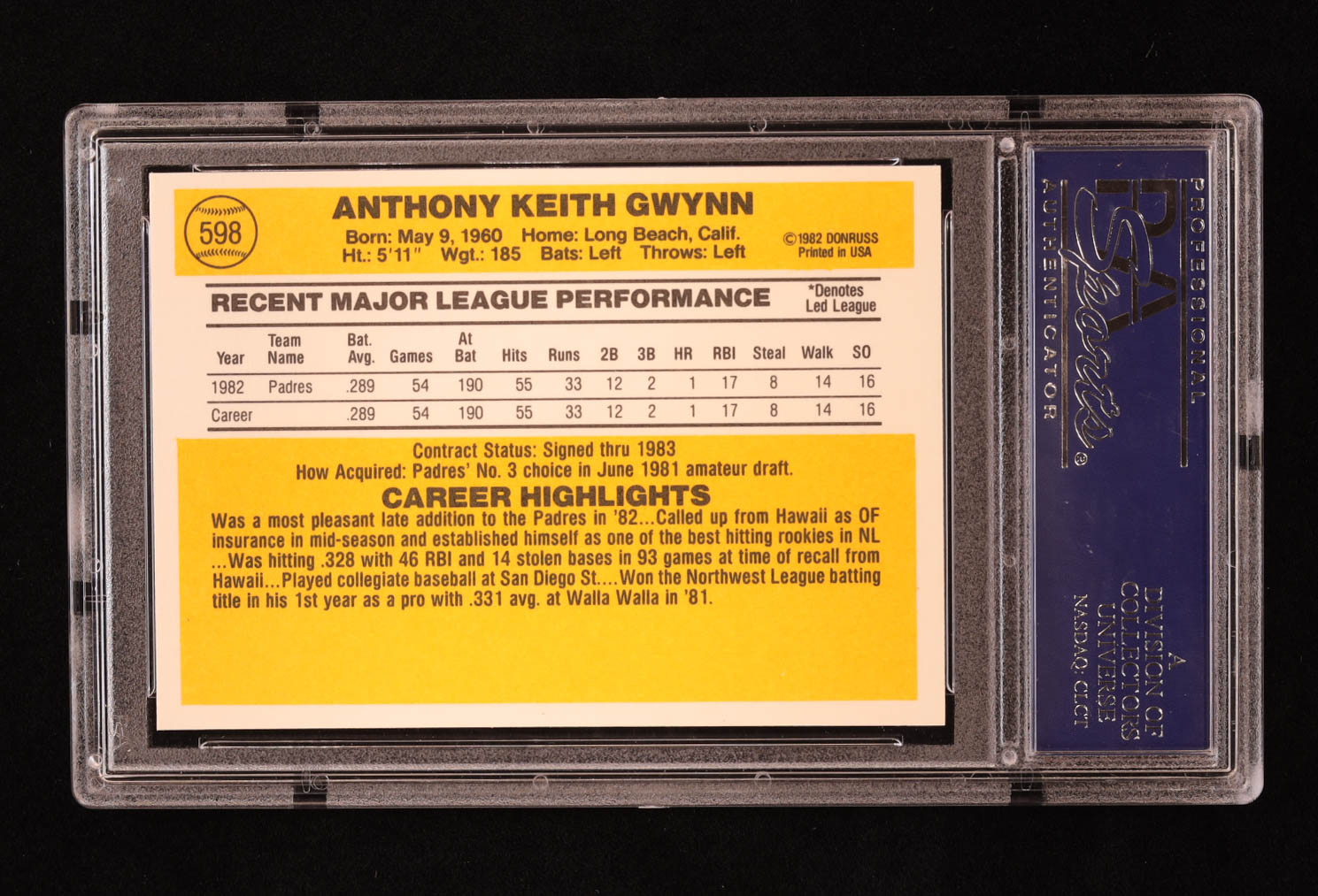Tony Gwynn 1983 Donruss #598 RC (PSA 9) at PristineAuction.com Tony Gwynn 1983 Donruss #598 RC (PSA 9) at PristineAuction.com