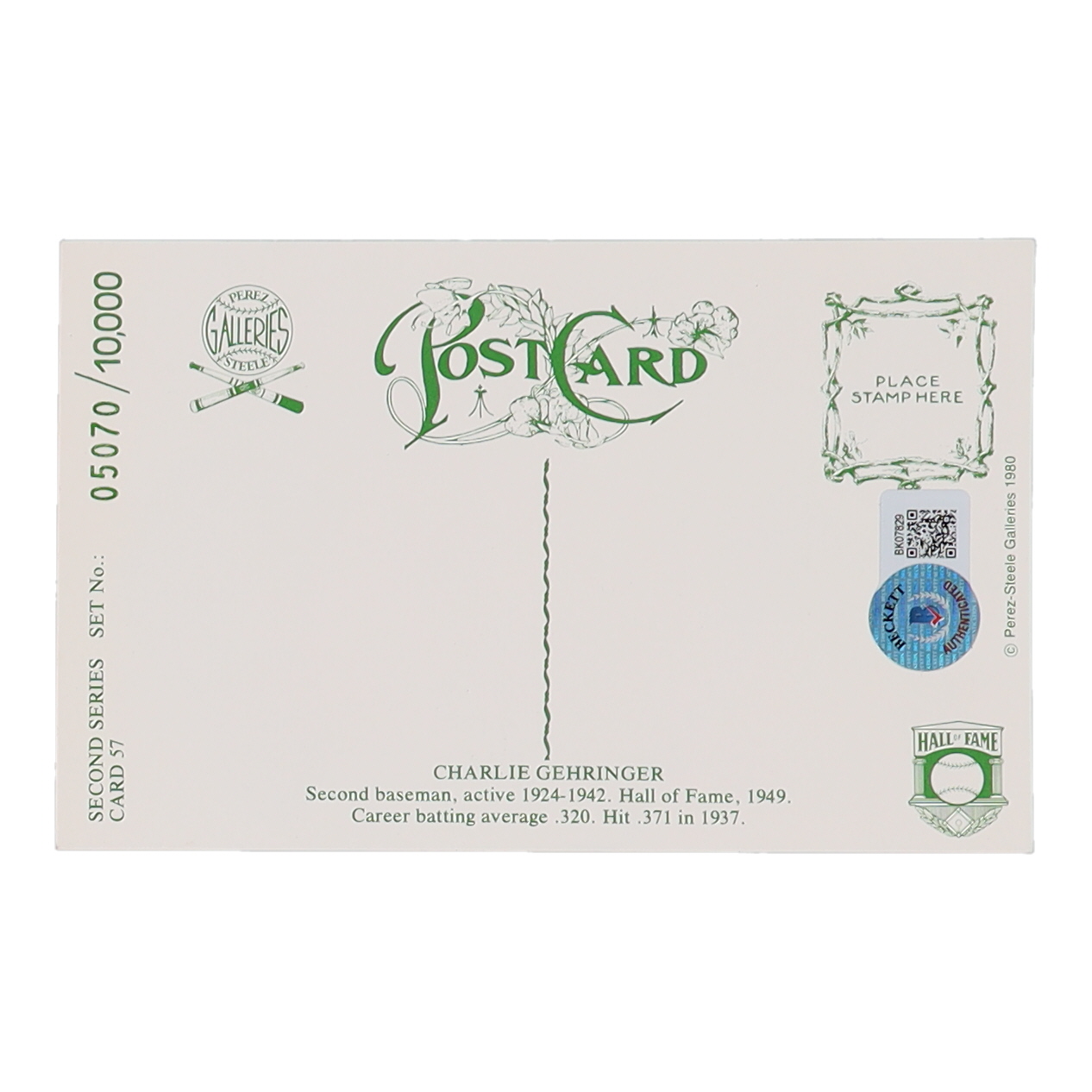 Charlie Gehringer Signed Tigers LE Perez Steele Galleries Hall of Fame Postcard (Beckett) at PristineAuction.com Charlie Gehringer Signed Tigers LE Perez Steele Galleries Hall of Fame Postcard (Beckett) at PristineAuction.com