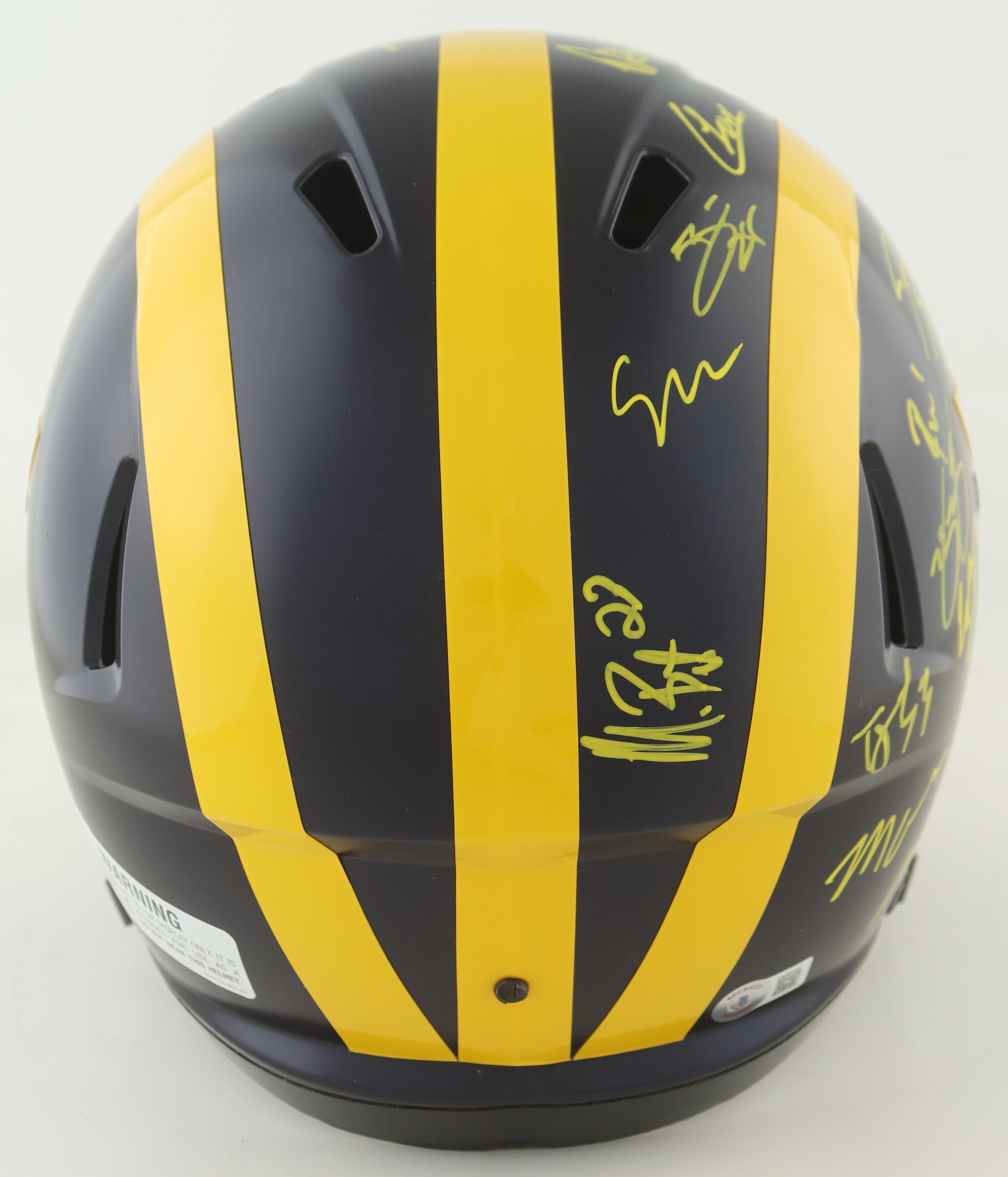 2023 Michigan Wolverines Full-Size Speed Helmet Team-Signed by (19) with J.J. McCarthy, Blake Corum, Roman Wilson, Colston Loveland (Beckett) at PristineAuction.com 2023 Michigan Wolverines Full-Size Speed Helmet Team-Signed by (19) with J.J. McCarthy, Blake Corum, Roman Wilson, Colston Loveland (Beckett) at PristineAuction.com