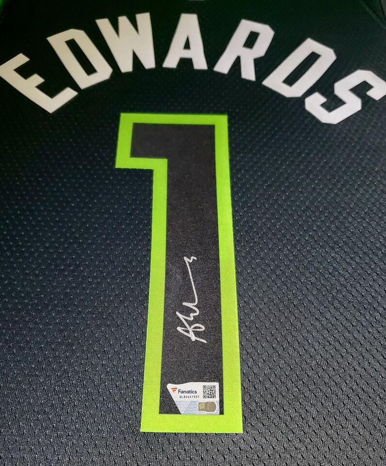 Anthony Edwards Signed Timberwolves Custom Framed LED Backlit Nike Jersey Display & (2) PSA 10 Graded Rookie Cards (Fanatics) at PristineAuction.com Anthony Edwards Signed Timberwolves Custom Framed LED Backlit Nike Jersey Display & (2) PSA 10 Graded Rookie Cards (Fanatics) at PristineAuction.com